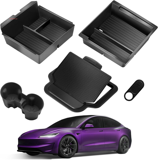 2025 Upgrade Center Console Organizer Tray for Tesla Model 3 Highland Accessories 2024 2025/For Tesla Model Y Juniper Accessories 2025 [Slide Smoothly/Us Patent] Cup Holder Matte Black