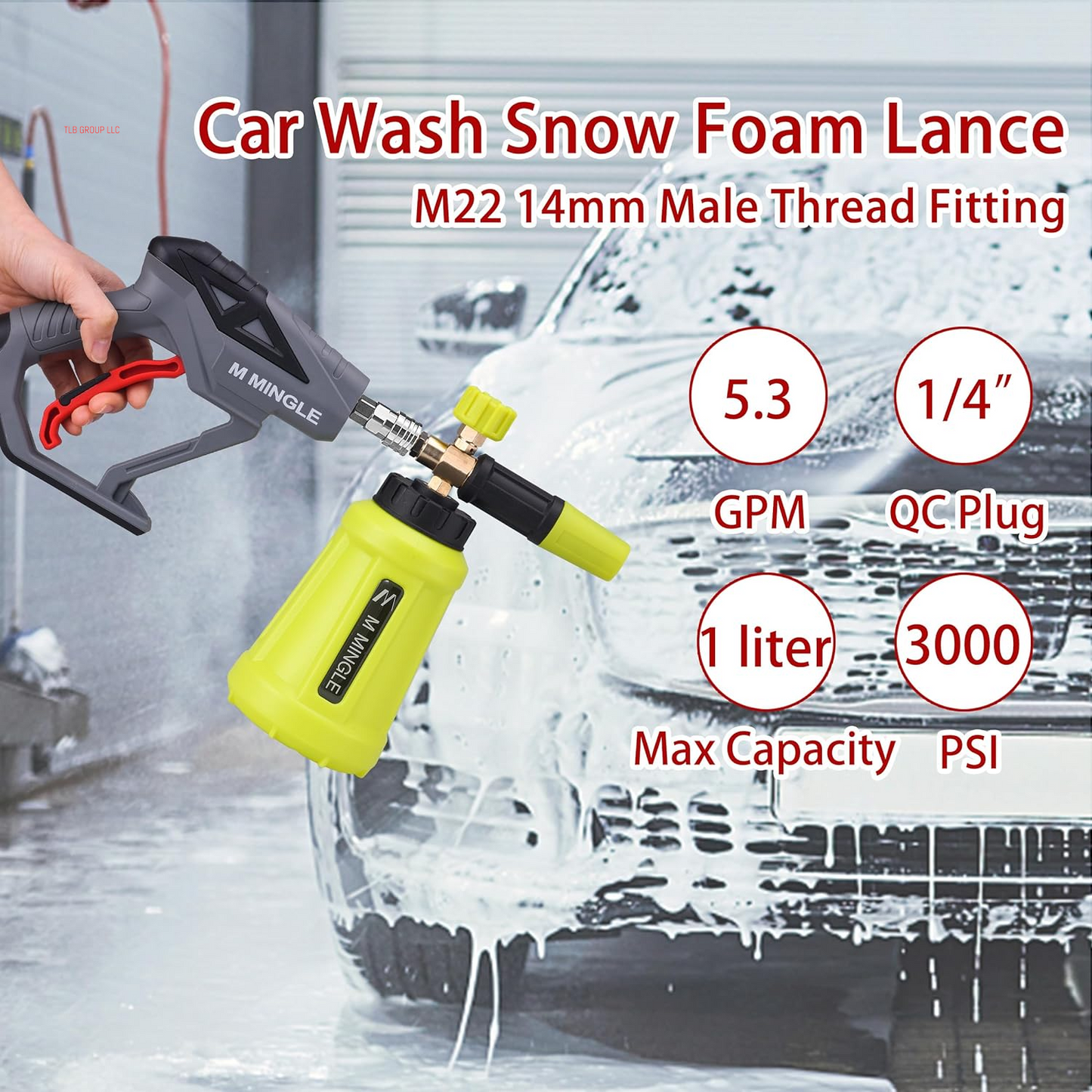 High Pressure Washer Gun Snow Foam Lance, 4000 PSI Cannon Foam Blaster Power Washer with 1/4" Quick Connector, Car Wash Foam Cannon Kit with 5 Pressure Washer Nozzle Tips, 1 Liter