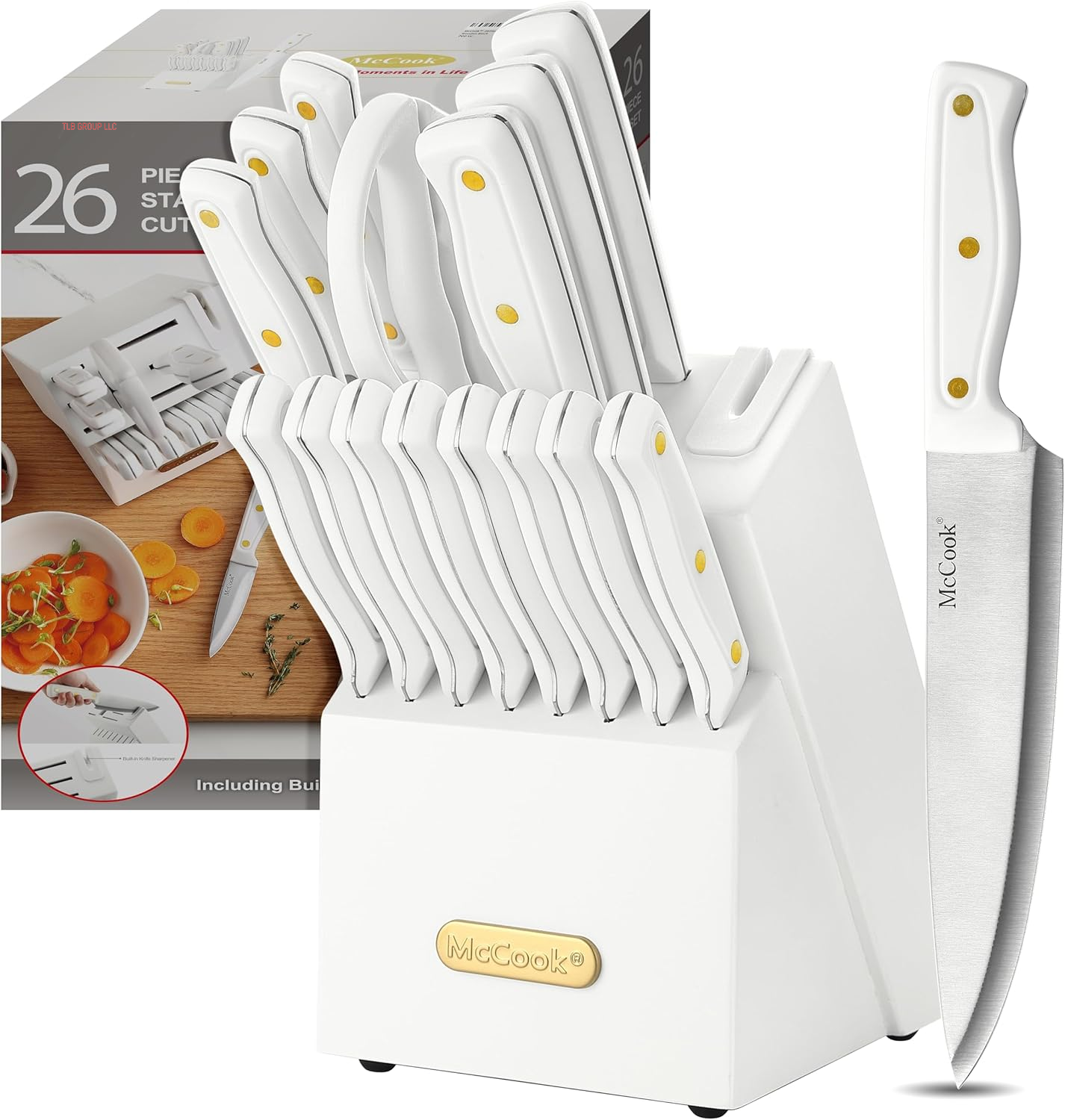 ® Knife Sets,German Stainless Steel Knife Block Sets with Built-In Sharpener
