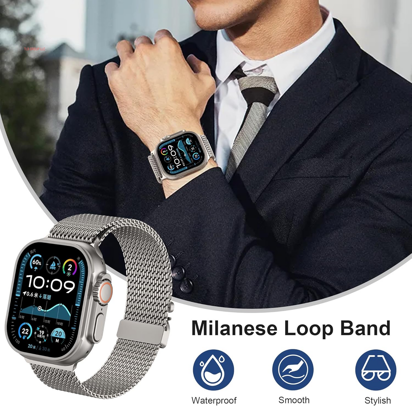 Milanese Mesh Loop Compatible with Apple Watch Band Ultra 2/Ultra 49Mm 46Mm 45Mm 44Mm Men Women, Designer Parachute-Style Metal Buckle Adjustable Strap for Iwatch SE Series 10/9/8/7/6/5/4