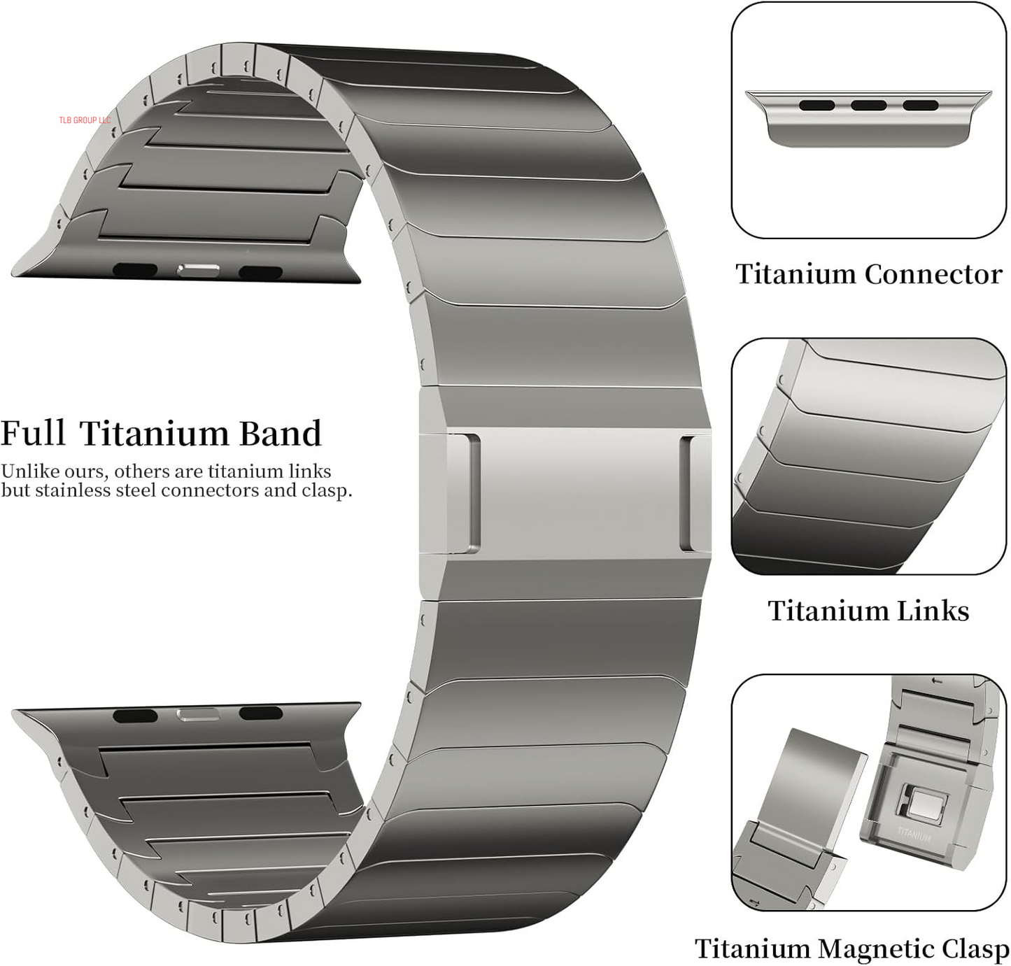 Full Titanium Band Compatible with Apple Watch Ultra 49Mm / Ultra 2 49Mm / Series 10 46Mm, 26Mm Wide Adjustable Links with Titanium Magnetic Clasp Connectors and DLC Coating