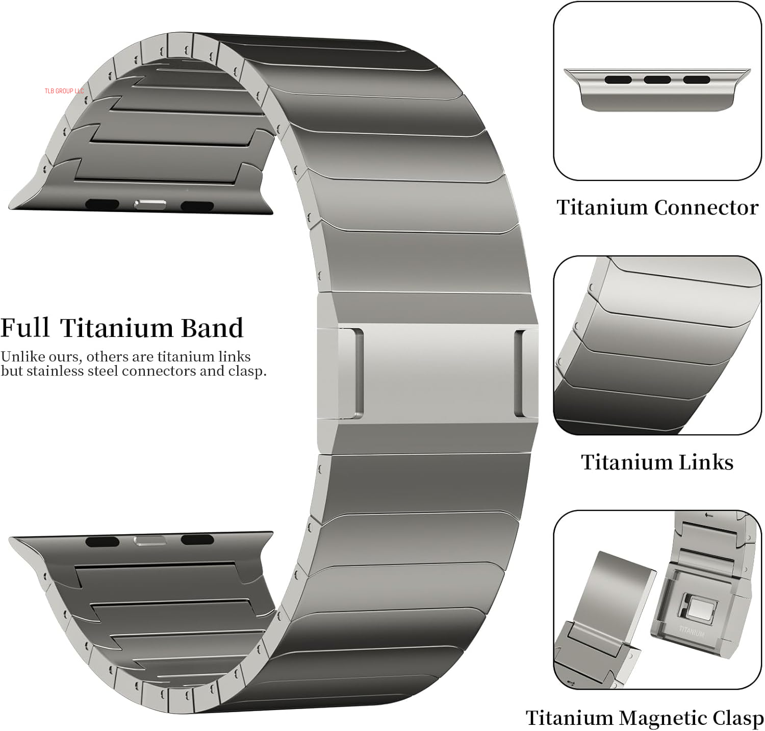 Full Titanium Band Compatible with Apple Watch Ultra 49Mm / Ultra 2 49Mm / Series 10 46Mm, 26Mm Wide Adjustable Links with Titanium Magnetic Clasp Connectors and DLC Coating