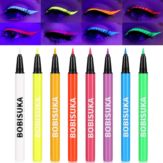 8 Colors UV Neon Liquid Eyeliner Set, Matte Colored Eyeliners Pen, Colorful Waterproof Smudge-Proof Pigmented Graphic Liners, Delineadores De Colores Para Ojos Eye Makeup Gift Kit