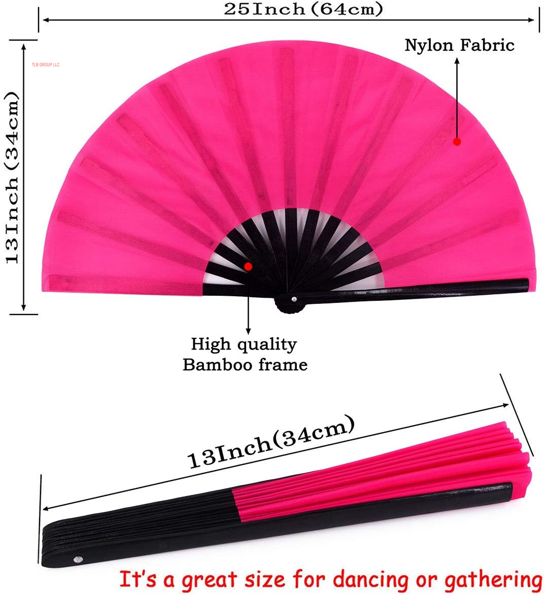 Large Rave Fan Folding Hand Popping Fans for Line Dancing, Big Clacking Fans Clap Fan for Boots on the Ground Dance,Party,Decoration,Festival (Pink)