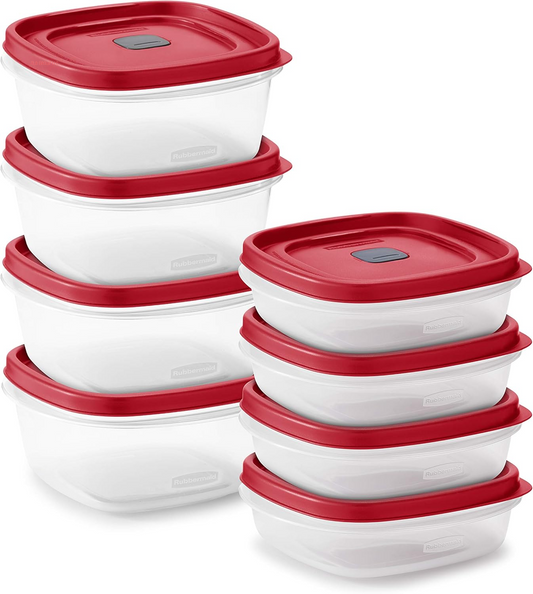 16-Piece Bpa-Free Plastic Food Storage Set, Red Vented Lids - Microwave, Dishwasher Safe: Perfect for Meal Prep, Leftovers, and Kitchen Organization