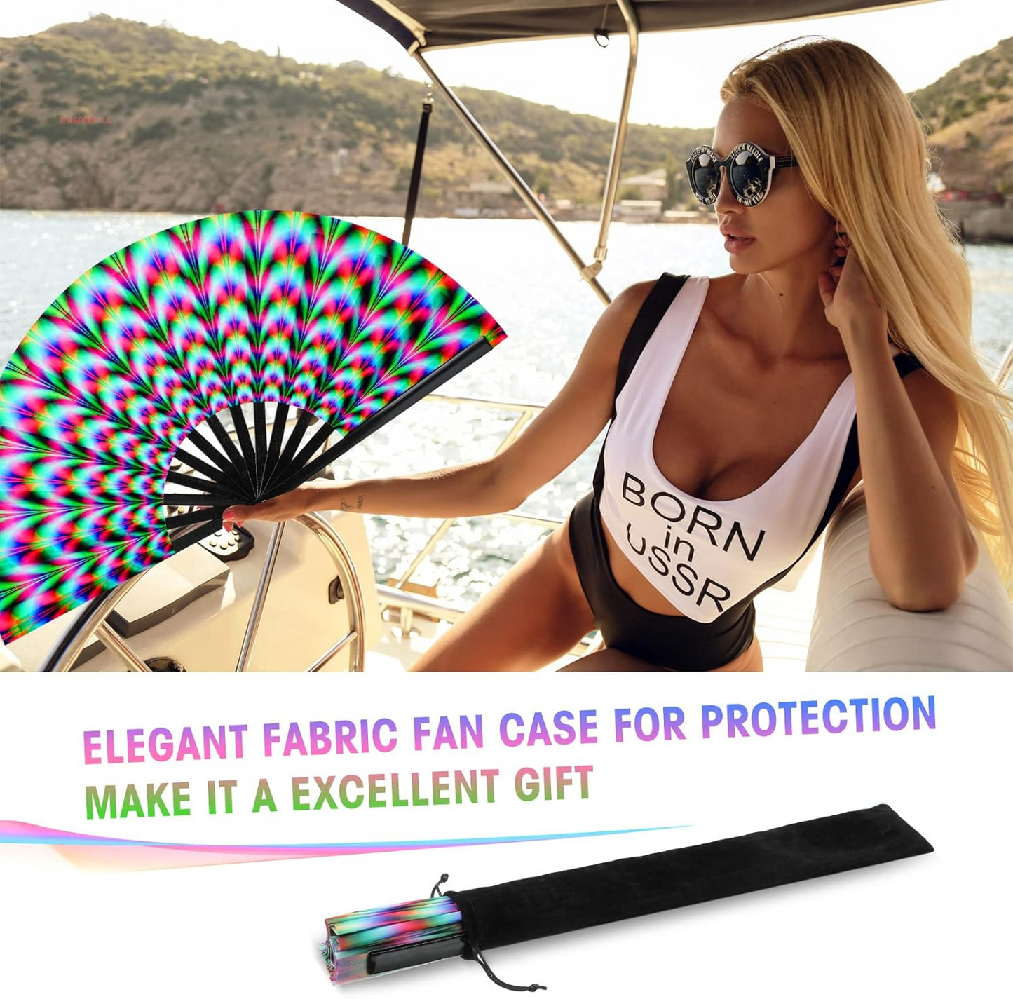 13 Inch Large Clack Rave Fan Folding Hand Fans for Line Dancing Popping Men Women Trippy Gifts Glow Handheld for EDM Music Festival Club Disco Party Dance Decoration