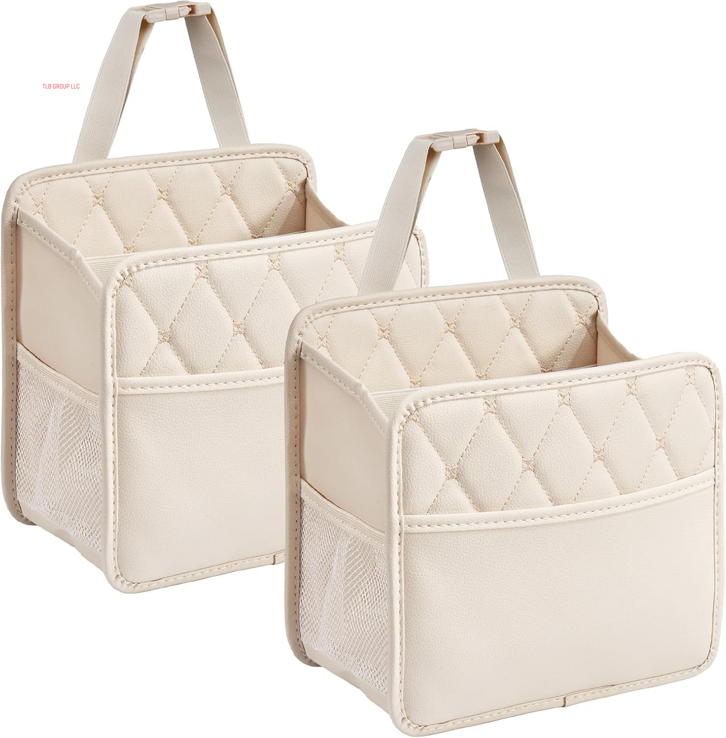 Back Seat Car Organizer, Large Car Seat Organizer with Cup Holders Multifunctional over the Car Seat Organizer Backseat Hanging Leather Car Seat Organizers and Storage Bags(Beige 1Pack)