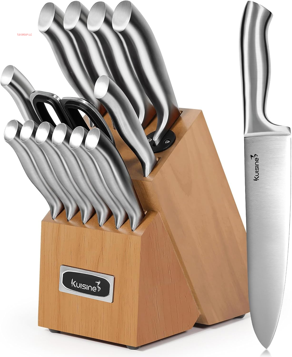 Chef Knife Set,High Carbon Stainless Steel Sharp Knife Set Ergonomic Handle,Kitchen Knife Block Set with Built-In Sharpener(Ivory Pro,15Pcs)