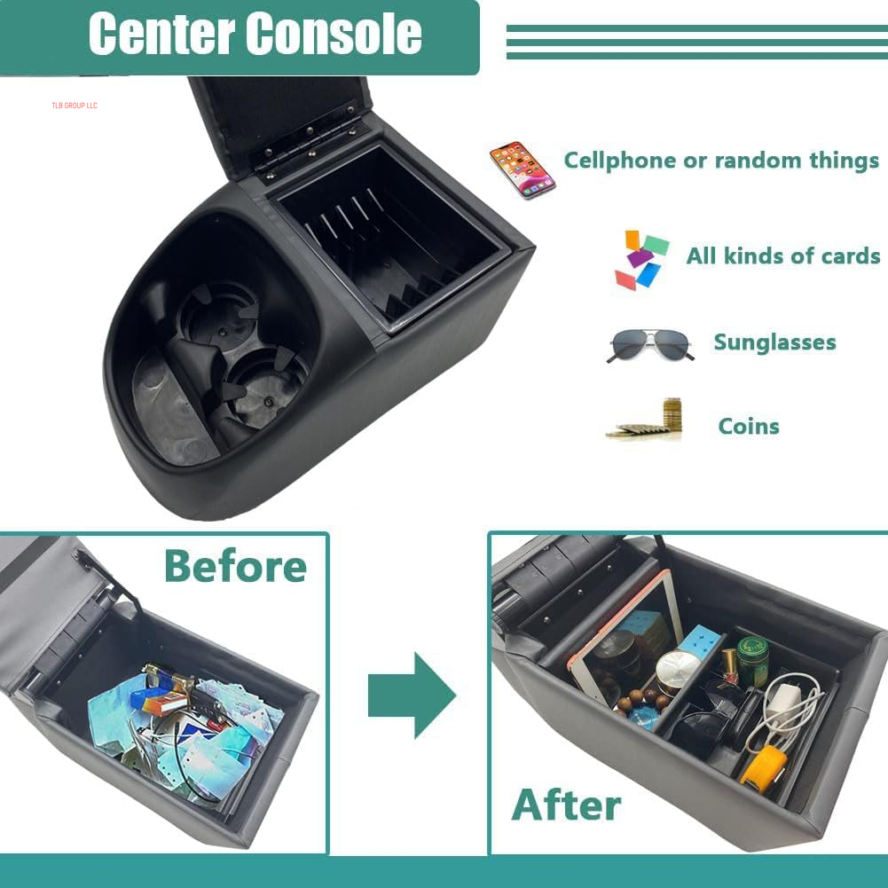 Universal Truck Seat/Bench Contractor Center Console Business Organizer and Storage with Cup Holders and Padded Top Lid for Armrest