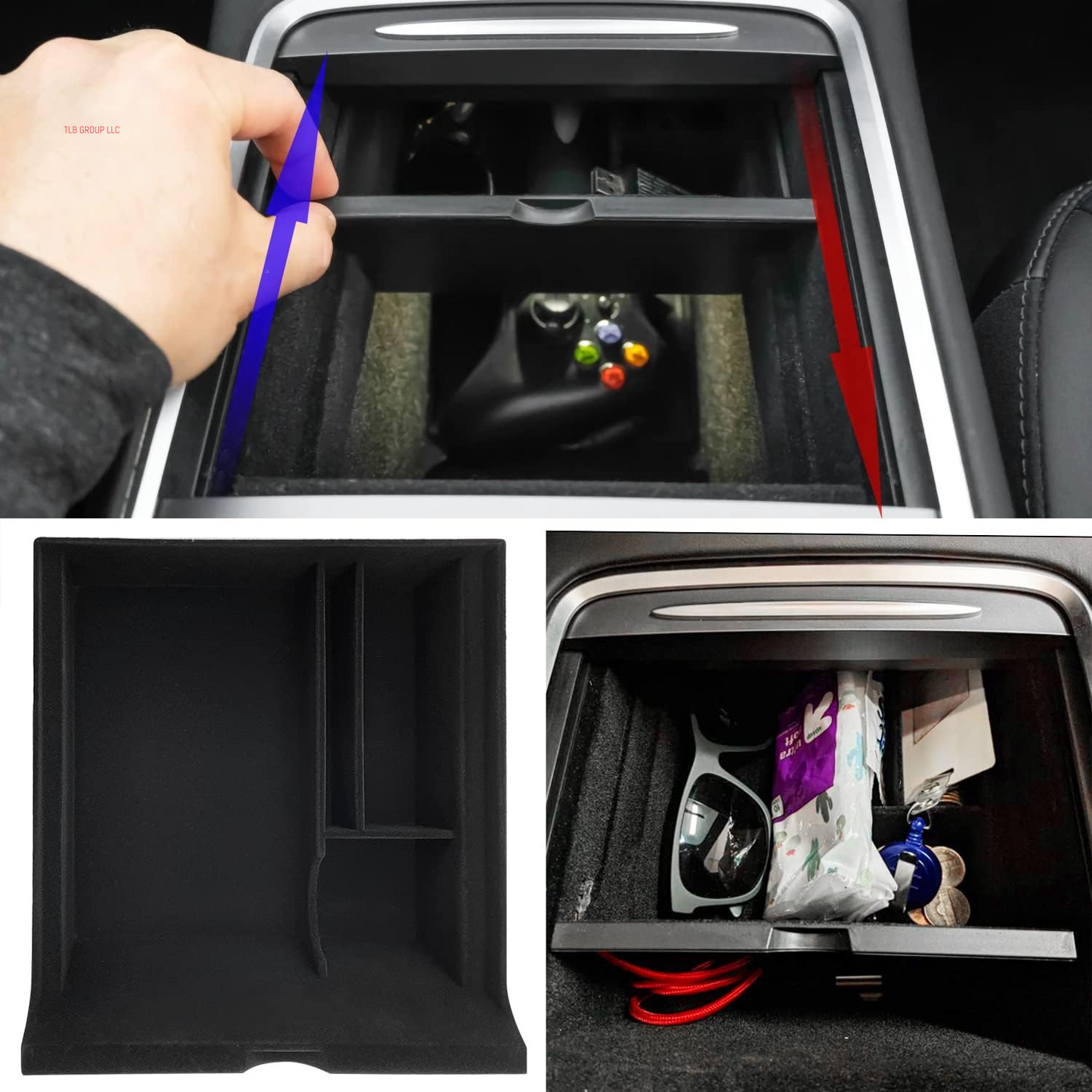 Compatible with Tesla Model 3/Y Accessories Center Console Organizer Tray Fits for Tesla Model 3 2017 2018 2019 2020 /Model Y 2020 （The Cover Closed Rotary Version）