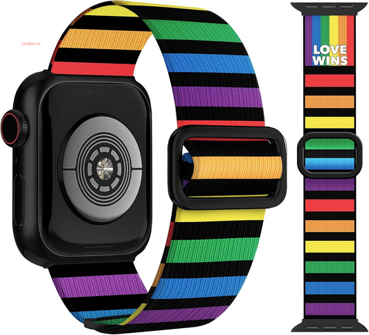 Rainbow Stripes Stretchy Band for Apple Watch Bands 42Mm(S10) 41Mm 40Mm 38Mm for Women Men Iwatch Bands SE Series 10 9 8 7 6 5 4 3, Elastic Nylon Dressy Cute Solo Loop for Apple Watch Band-B