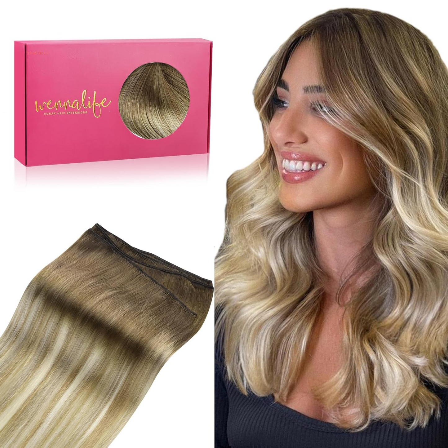 Sew in Hair Extensions Real Human Hair, 14 Inch 80G Light Blonde Highlighted Golden Blonde Machine Weft Hair Extensions Human Hair Hand Tied Weft Hair Extensions Sew In