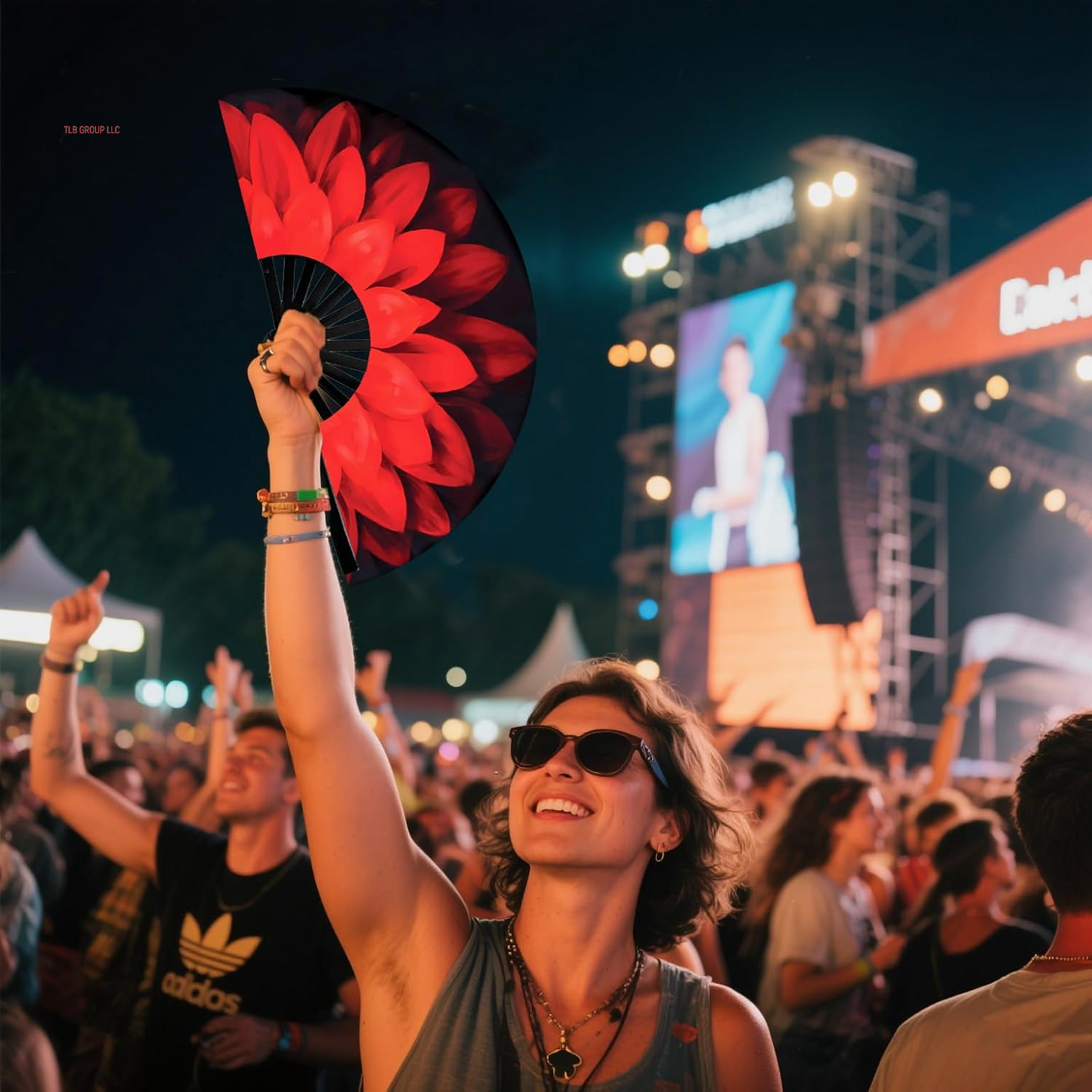 Folding Hand Fan Line Dance Popping Fan with Fan Bag，Folding Hand Fan Bamboo Ribs Hand Held Chinese for Music Festival,Club, Party, Dance，Disco, Neon, Glow Party Decorations (Multicolour, Petals)