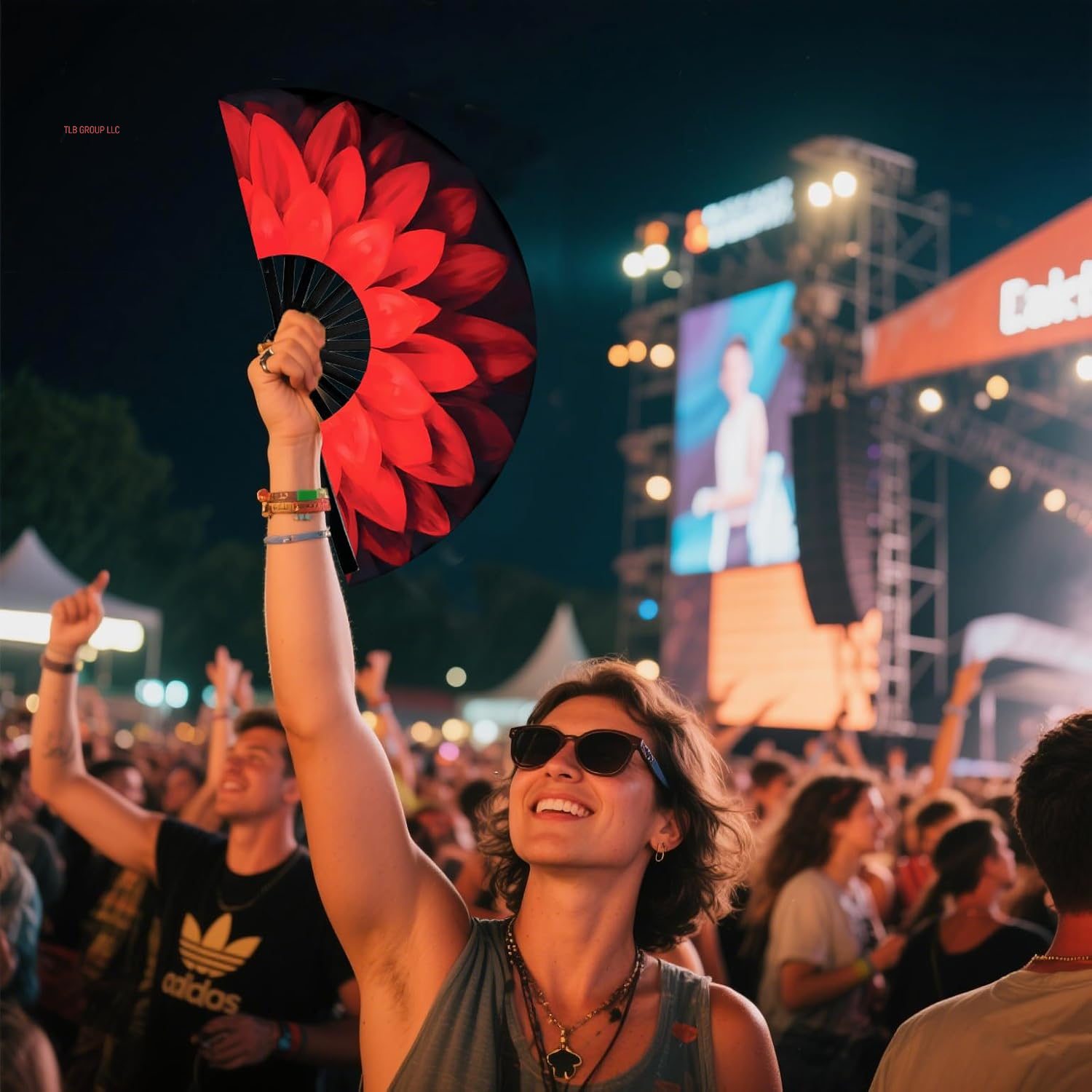 Folding Hand Fan Line Dance Popping Fan with Fan Bag，Folding Hand Fan Bamboo Ribs Hand Held Chinese for Music Festival,Club, Party, Dance，Disco, Neon, Glow Party Decorations (Multicolour, Petals)