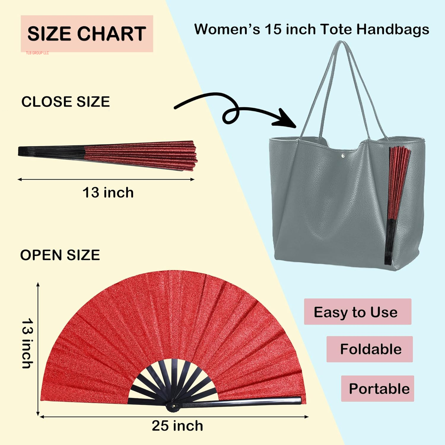 Large Folding Fan-Hand Fan Popping Fan for Line Dancing Clacking Fans for Boots on the Ground Dance, Party,Outdoor,Decoration (Red Glitter)