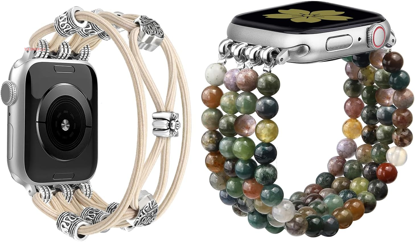 Braided Nylon Stretchy Strap Natural Stone Beaded Bracelet Band Bundle Compatible with Apple Watch 38Mm 40Mm 41Mm 42Mm (S10) for Women for Iwatch Series 10/9/8/7/6/5/4/3/2/1/SE