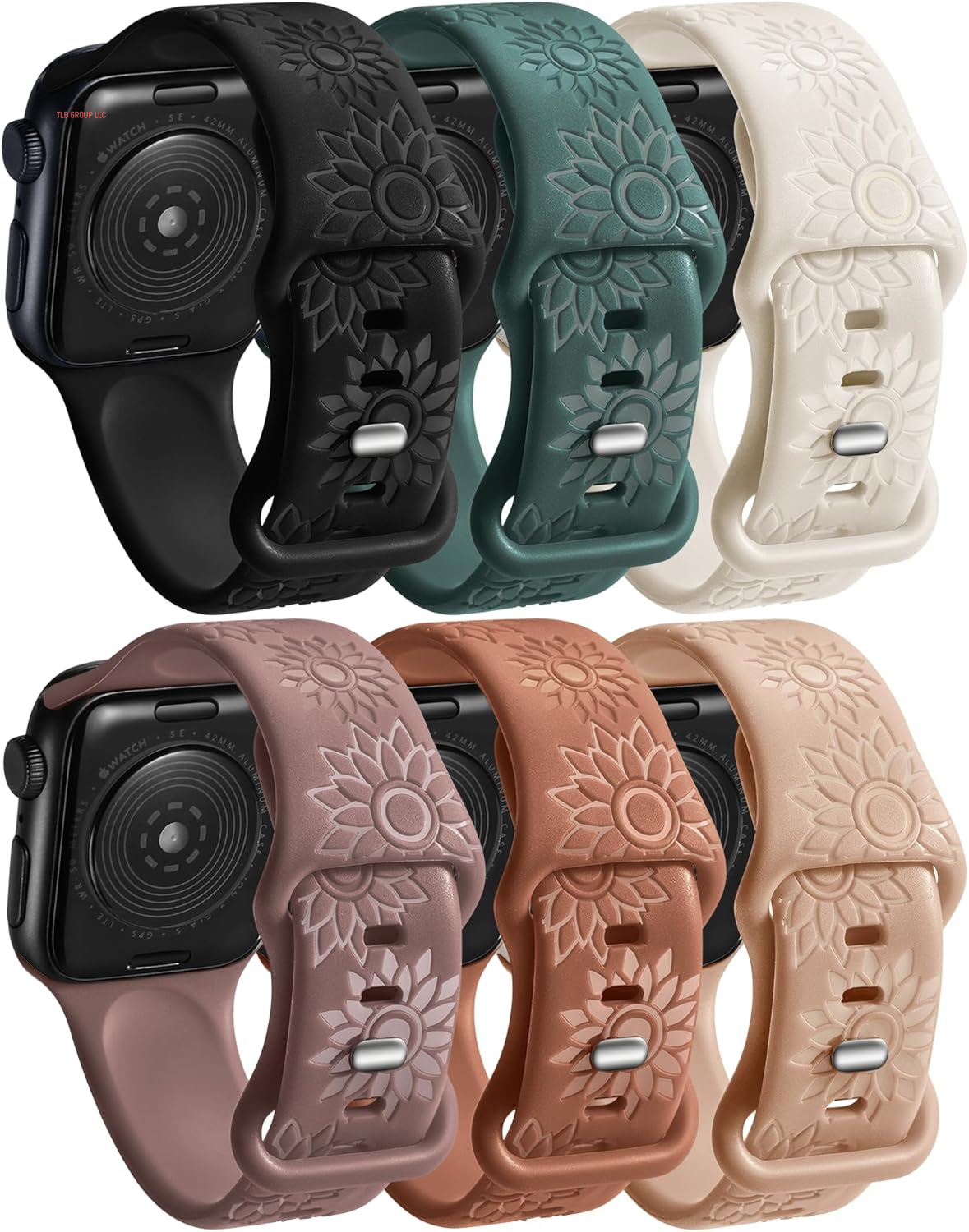 6 Pack Flower Engraved Bands Compatible Apple Watch Band with 38Mm 40Mm 41Mm 42Mm 44Mm 46Mm 45Mm 49Mm Women Men.Silicone Floral Reflective Sport Strap for Iwatch Series 10 9 8 7 6 5 4 3 SE Ultra 2 1