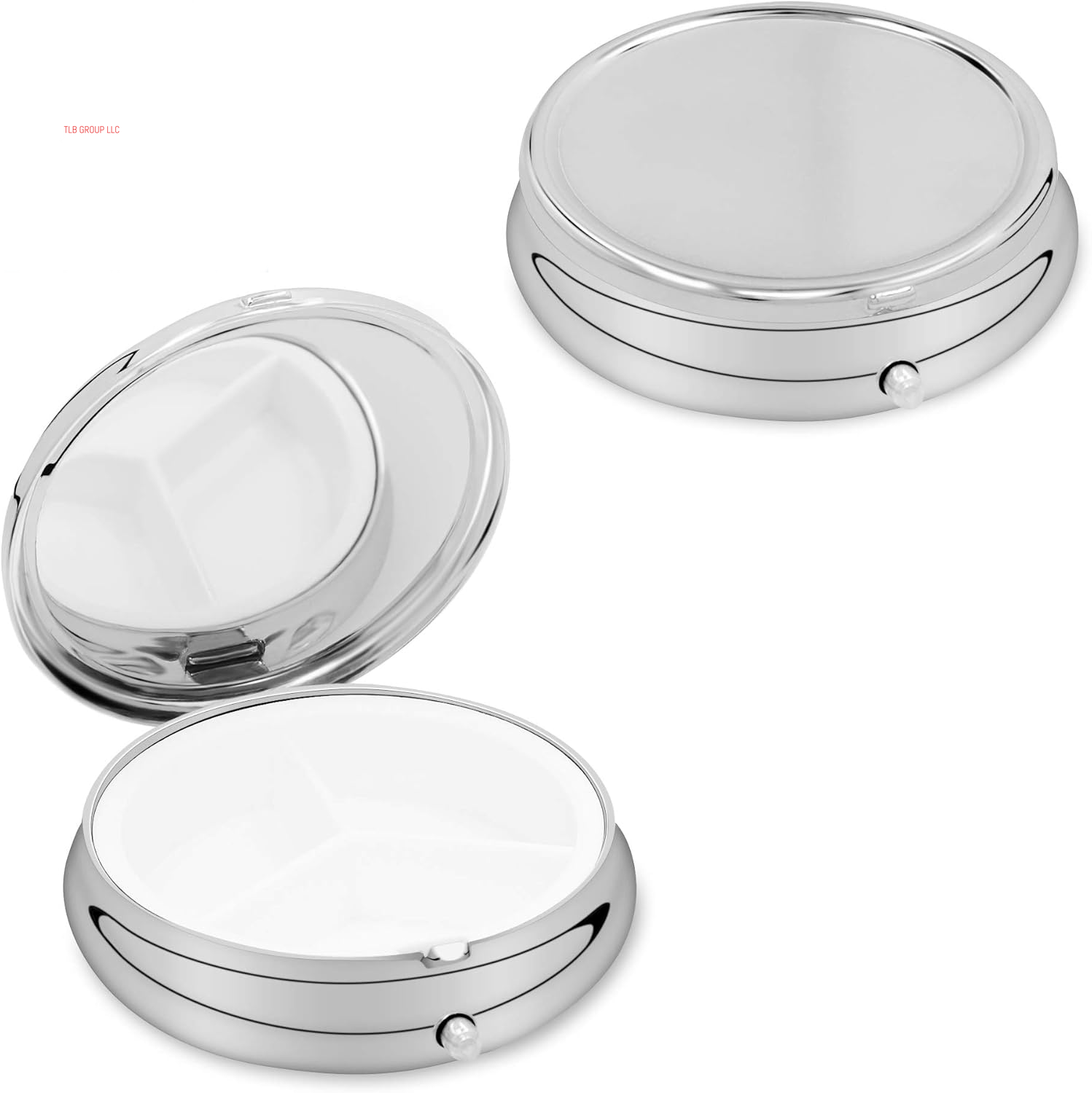 3 Compartment Pill Box - Set of 2X Stainless Steel Travel Box Organizer for Tablets and Prescriptions - Silver
