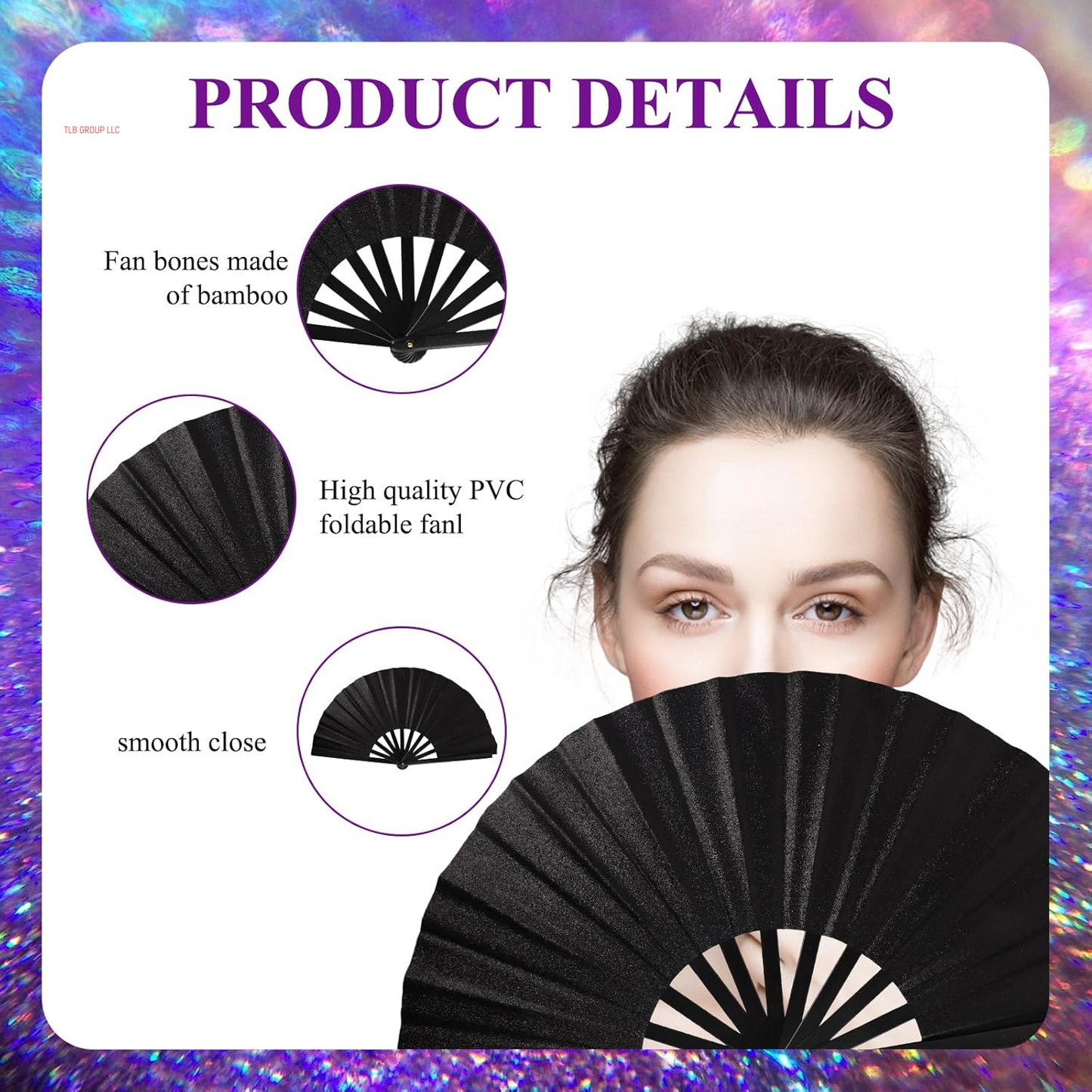 2 Pcs Clack Fans for Line Dancing, Large Folding Hand Fan for Line Popping for Carnival, Halloween, Burlesque, Ladies Rainbow Costumes and Holiday Accessories