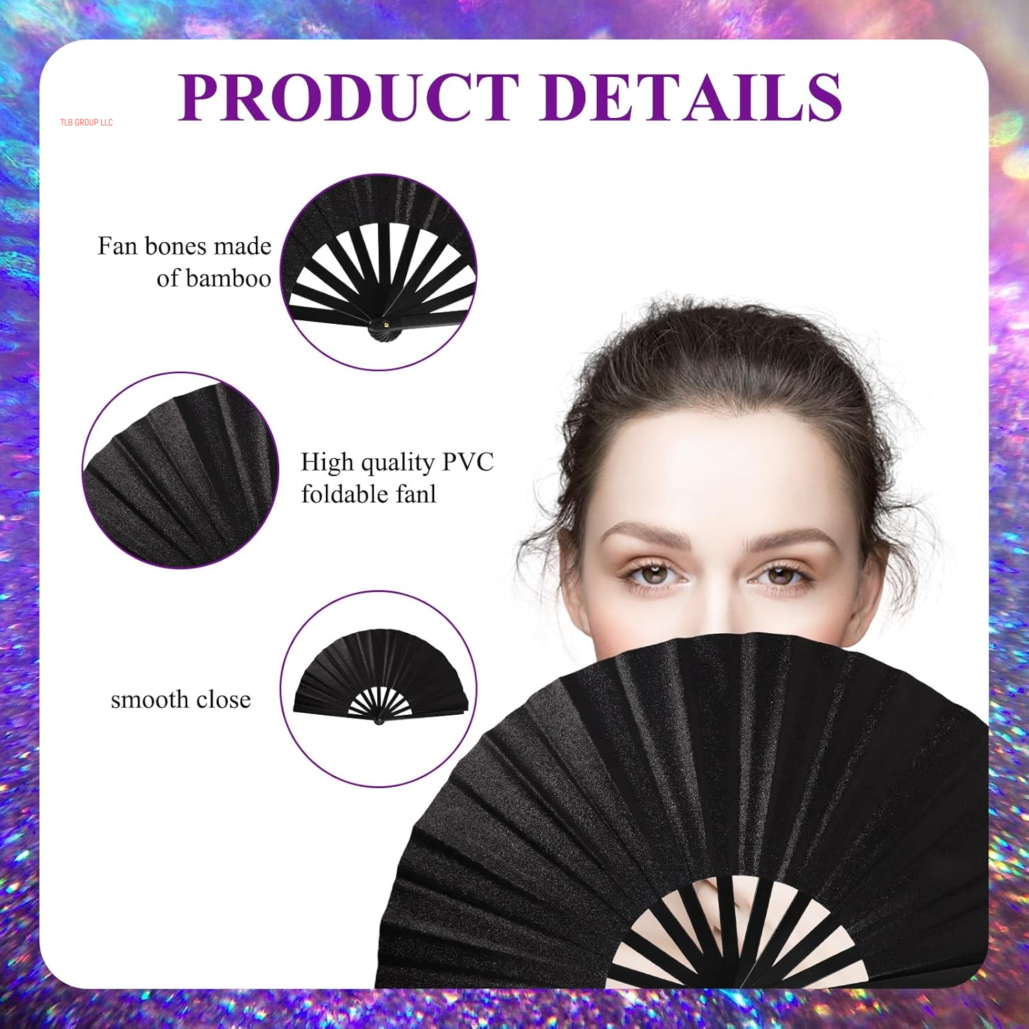 2 Pcs Clack Fans for Line Dancing, Large Folding Hand Fan for Line Popping for Carnival, Halloween, Burlesque, Ladies Rainbow Costumes and Holiday Accessories
