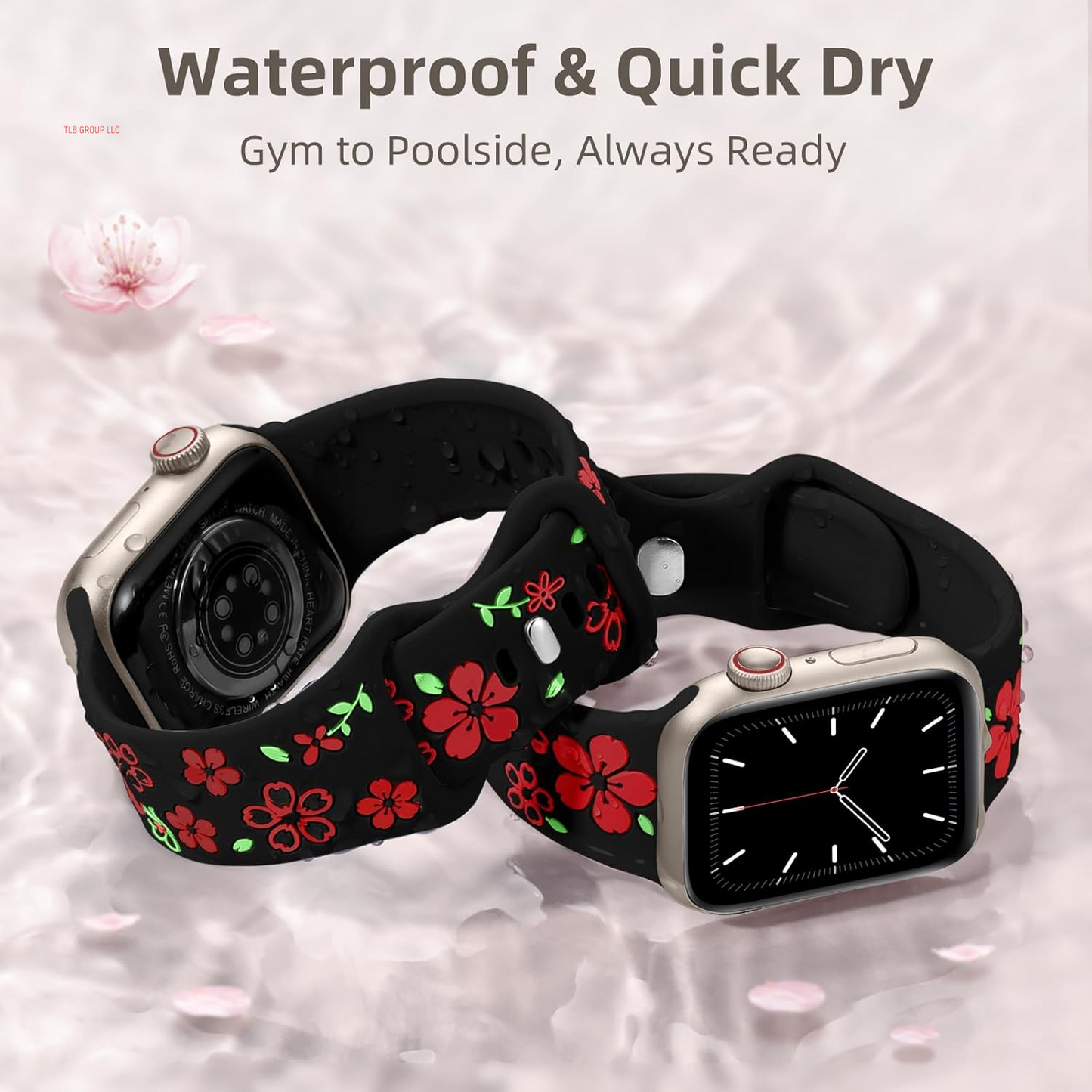 Floral Engraved Band Compatible for Apple Watch Bands for Women 40Mm 41Mm 38Mm 42Mm 44Mm 45Mm 46Mm 49Mm, Cute Flower Silicone Inlay Dressy Strap for Iwatch Series 10 9 8 7 6 5 4 3 2 SE Ultra