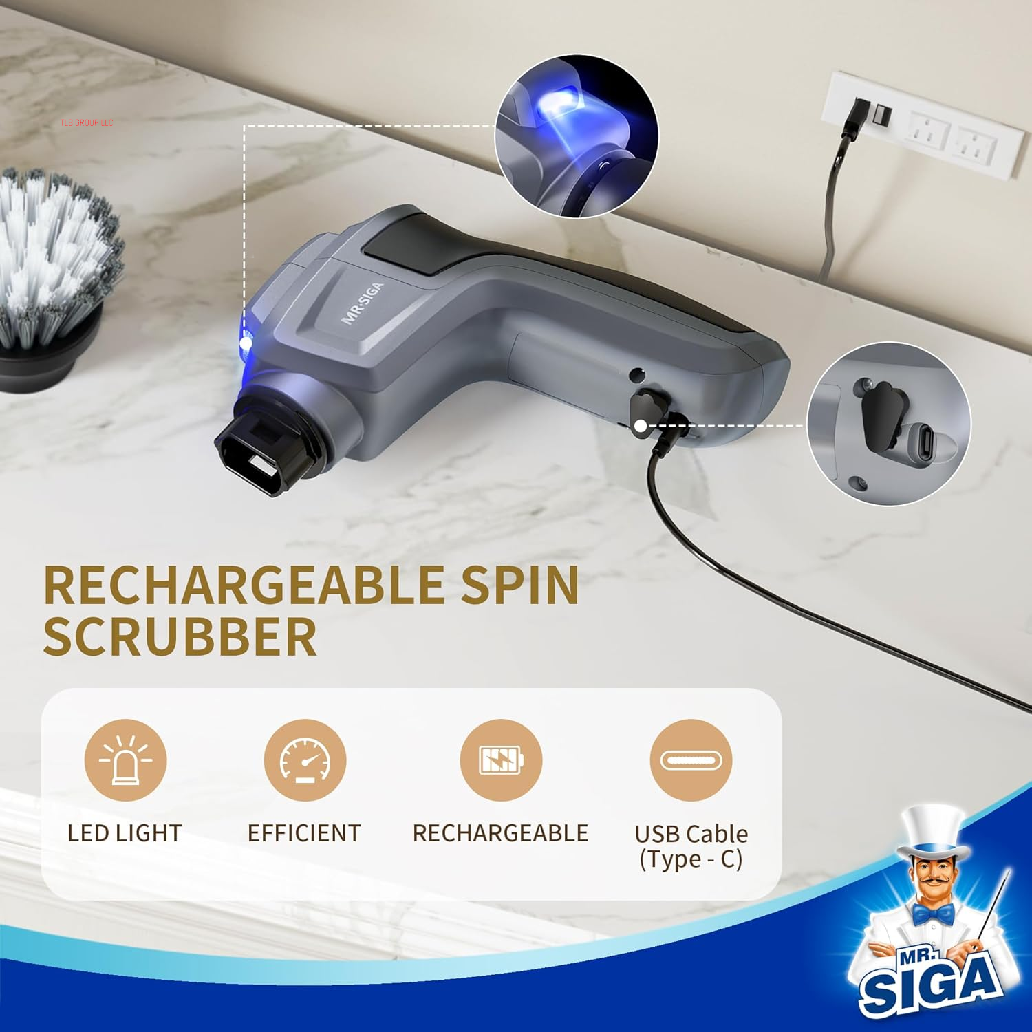 Electric Spin Scrubber for Kitchen and Bathroom Cleaning, Waterproof Rechargeable Cordless Spin Scrubber with 5 Replaceable Cleaning Brushes and Pads