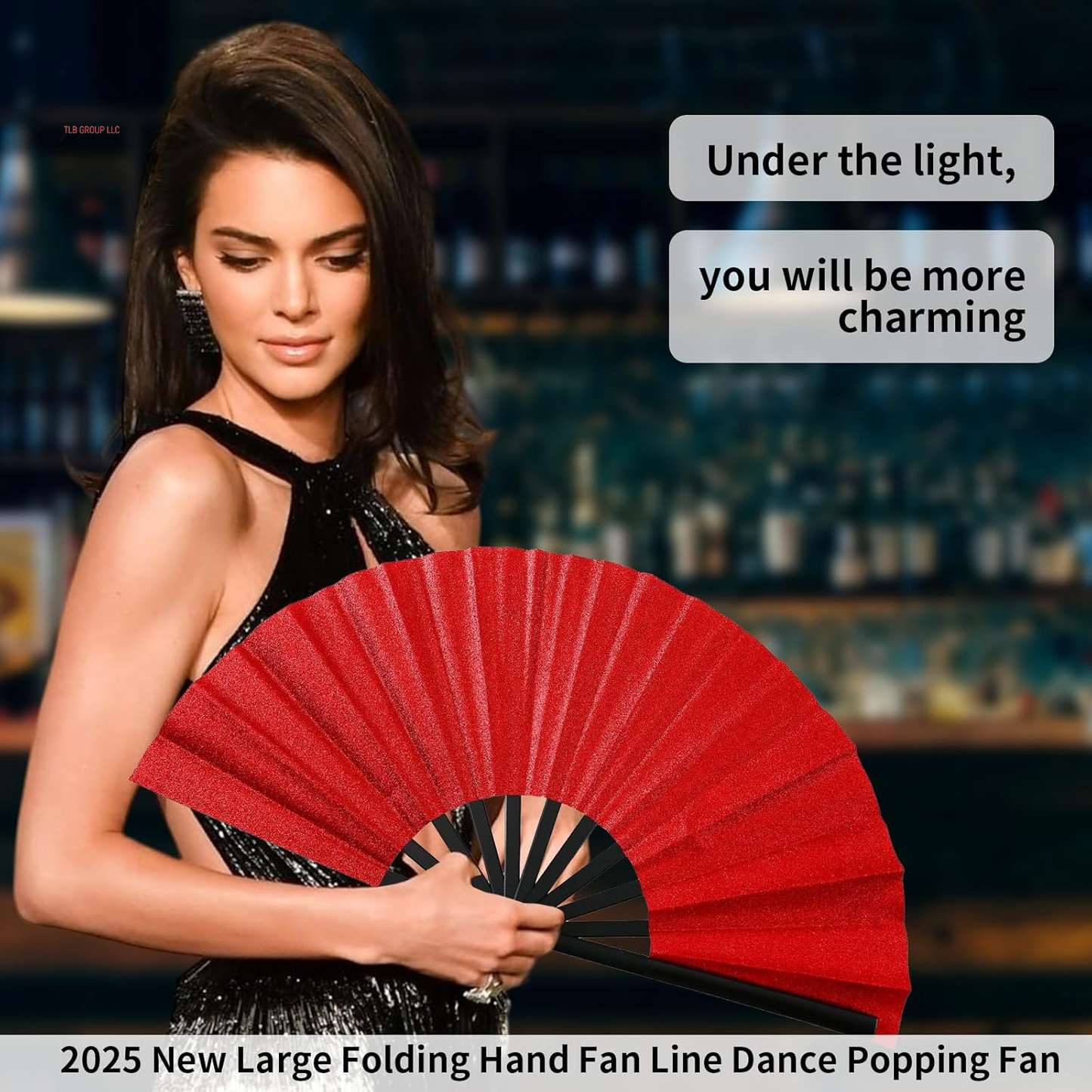 Large Glitter Rave Fans,Folding Fan Hand Fan Popping Fan for Line Dancing,Clacking Fans Clap Fans Festival Fans for Boots on the Ground Dance,Club,Party,Outdoor,Decoration (Red Glitter, 1Pack)