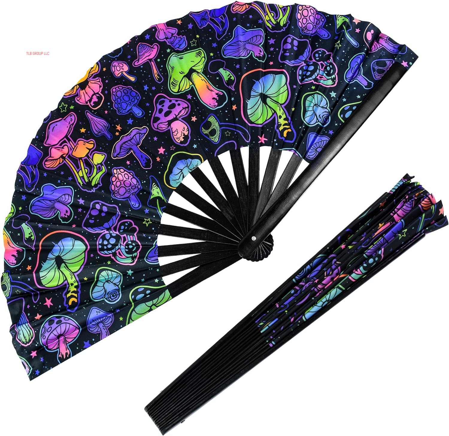 Rave Folding Fan, Large Rave Clack Folding Hand Fan UV Glow Popping Handheld Foldable Silk Fan for Music Party Drag Queene Dance Performance Decoration Gift