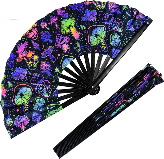 Rave Folding Fan, Large Rave Clack Folding Hand Fan UV Glow Popping Handheld Foldable Silk Fan for Music Party Drag Queene Dance Performance Decoration Gift