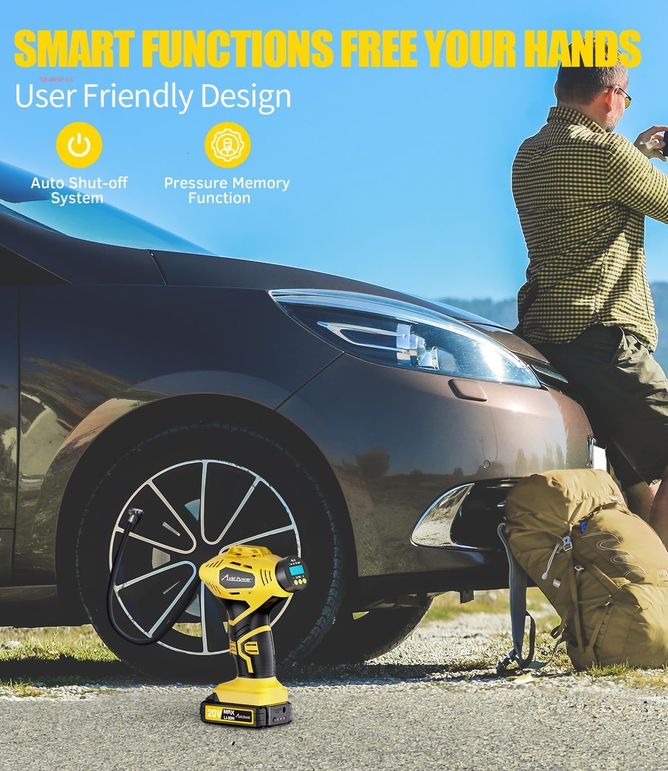 Cordless Tire Inflator Portable Air Compressor, 20V Rechargeable Battery Powered Car Tire Pump W/ 12V DC Adapter, Digital Pressure Gauge, Air Pump for Car, Bike, Motorcycle, Ball