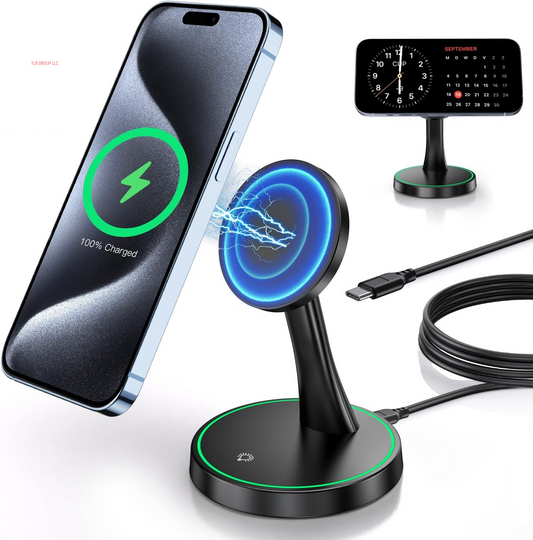 Magnetic Wireless Charger Stand 15W Fast Mag-Safe Charger for Iphone 16/16 Pro/16 Plus/16 Pro Max/15/14/13/12 Series Magnet Wireless Charging Station/Pad with Sleep-Friendly Light for Airpods