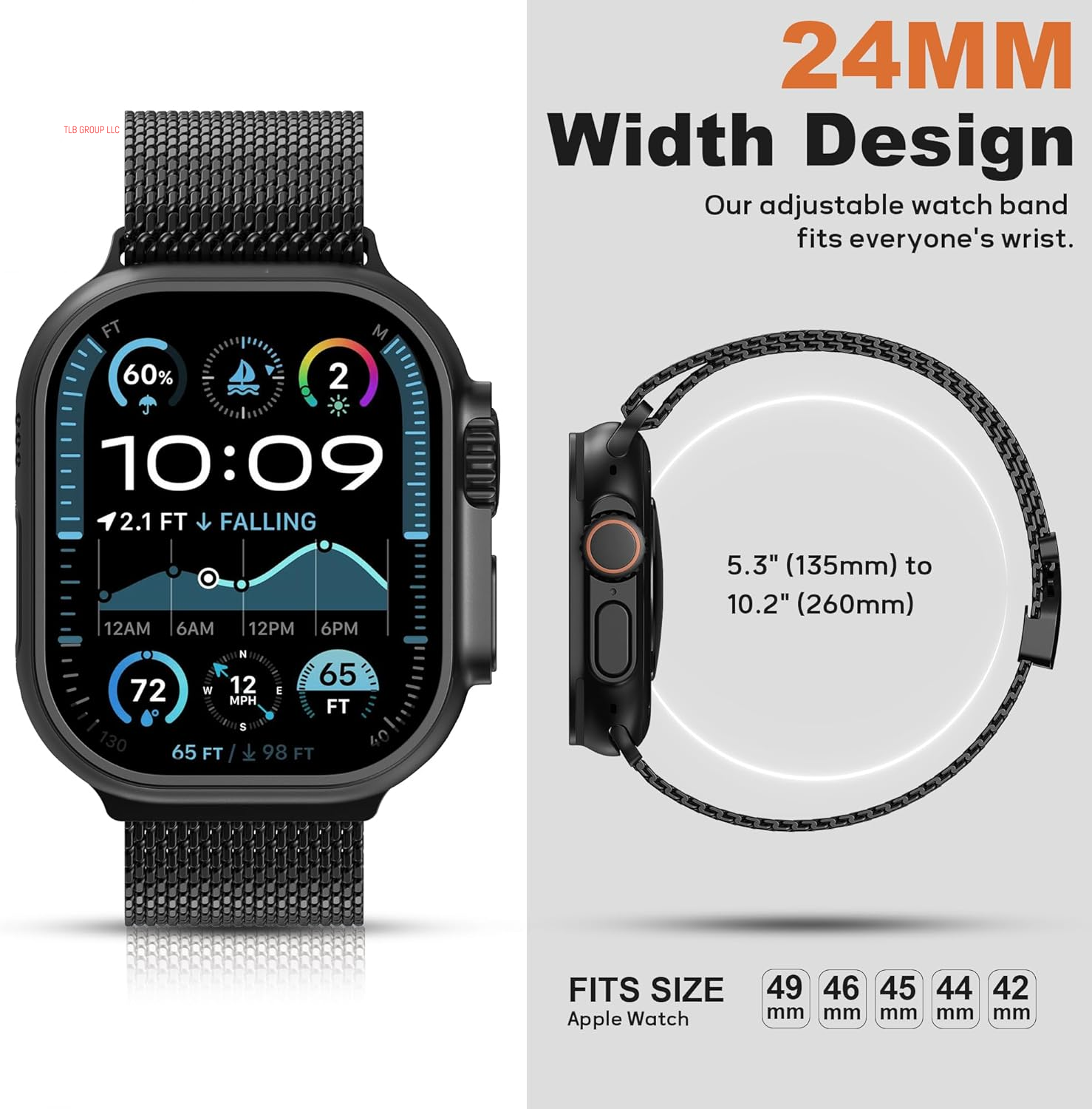 Milanese Mesh Loop Compatible with Apple Watch Bands 49Mm 46Mm 45Mm 44Mm 42Mm for Men Women, Stainless Steel Mesh Loop with Parachute-Style Buckle for Iwatch Ultra 2 Series 10 9 8 7 6 SE 5 4 3
