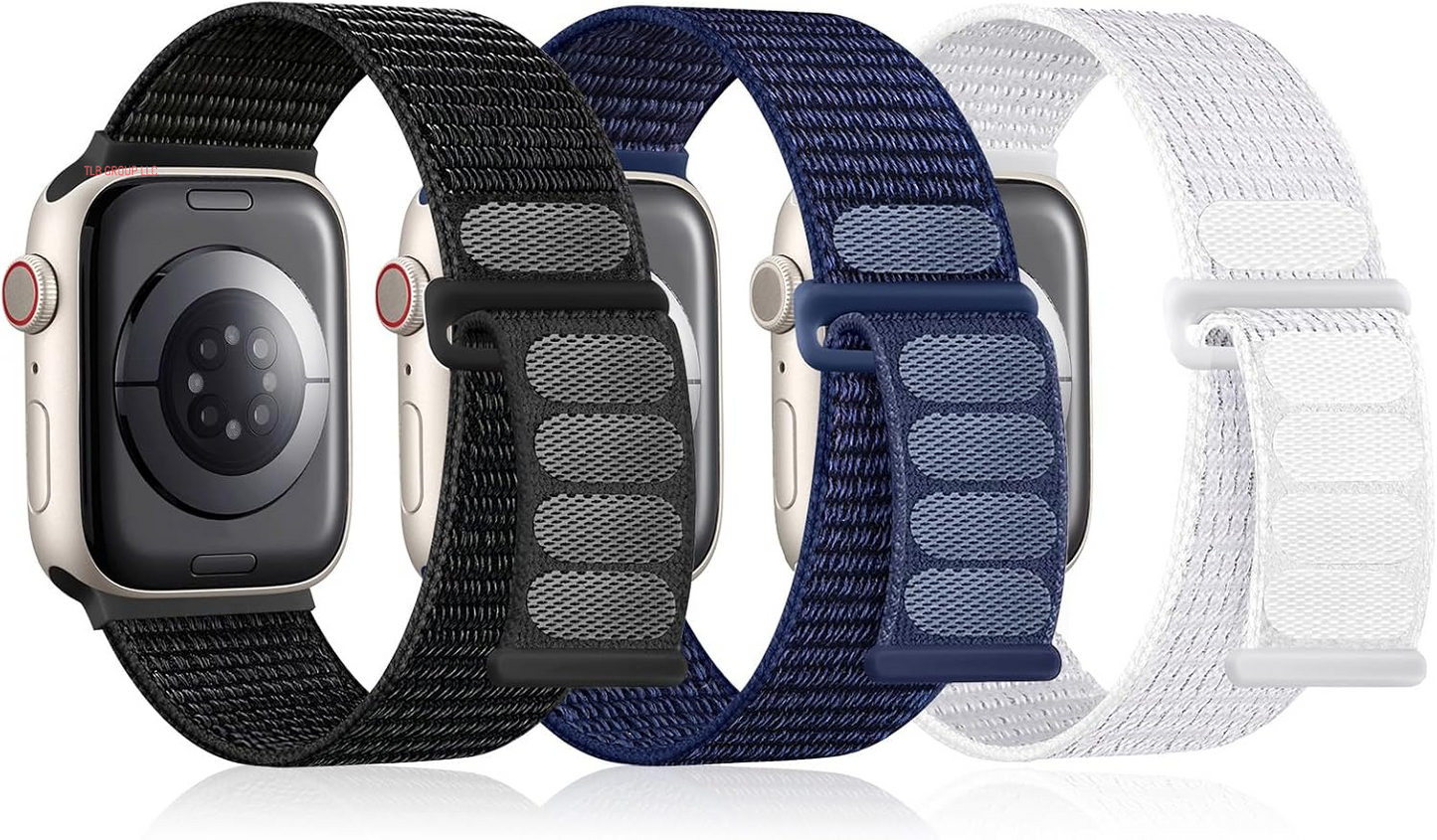 3 Pack Sport Nylon Loop Band Compatible with Apple Watch Band 38Mm 40Mm 41Mm 42Mm 44Mm 45Mm 49Mm 46Mm Women Men, Adjustable Breathable Replacement Strap for Iwatch Series 10/9/8/7/6/5/4/3/2/1/Se/Ultra
