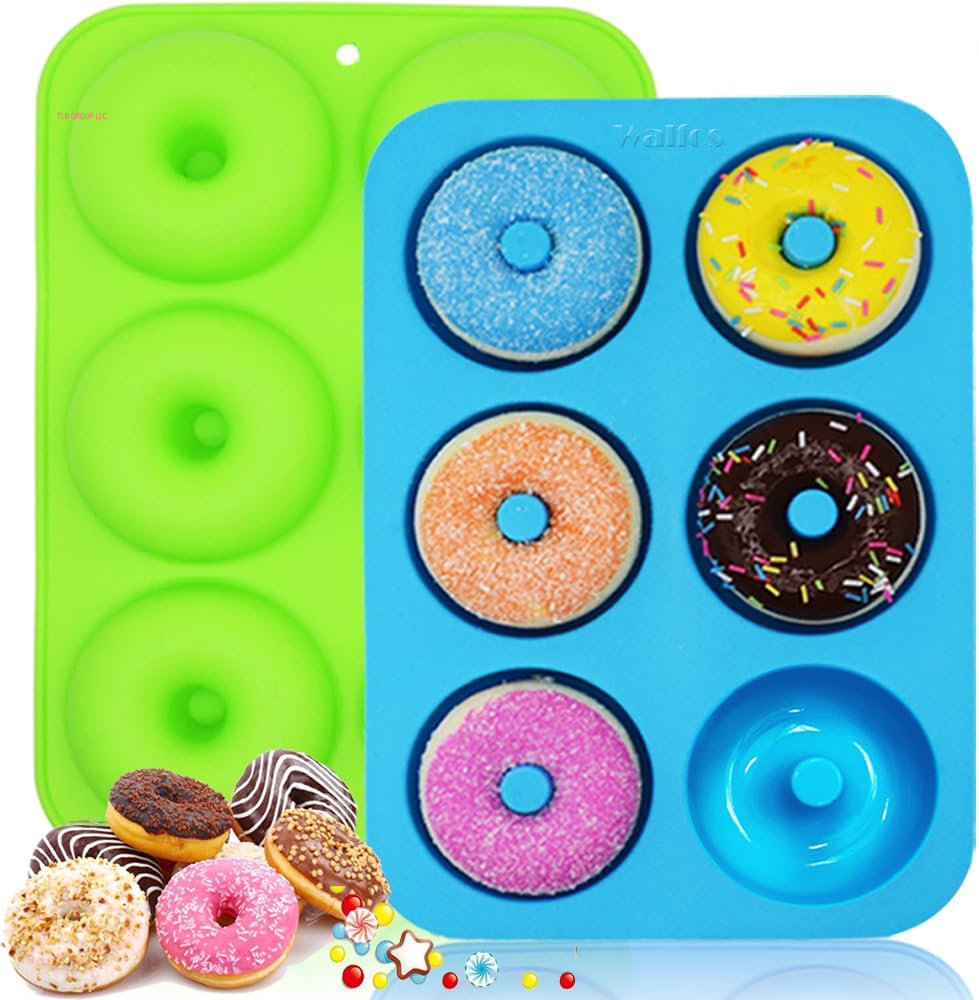 Silicone Donut Mold - Non-Stick Silicone Doughnut Pan Set, Just Pop Out! Heat Resistant, Make Perfect Donut Cake Biscuit Bagels, BPA FREE and Dishwasher Safe, Set of 3