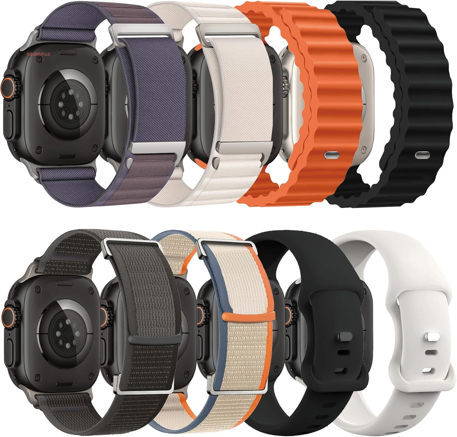 8 Pack Compatible with Apple Watch Ultra 2 Band 49Mm 46Mm 45Mm 44Mm 42Mm 41Mm 40Mm 38Mm Men Women,Breathable Trail Loop+Alpine Loop+Ocean+Sport Band for Ultra2/Ultra Iwatch Series 10/9/8/7/6/SE/5/4/3