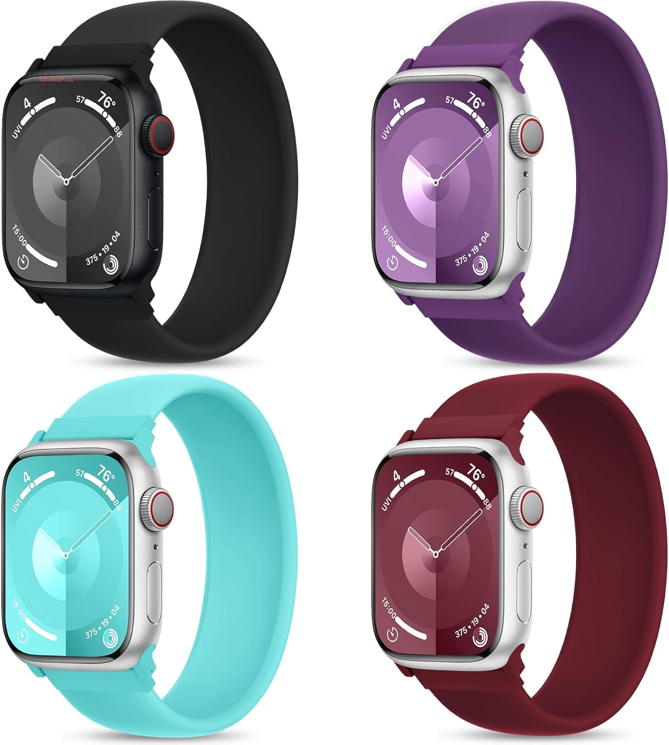 4 Pack Sport Solo Loop Bands Compatible with Apple Watch Band 40Mm 38Mm 41Mm 42Mm 44Mm 45Mm 49Mm 46Mm, Soft Silicone Waterproof Strap for Iwatch Bands Series 10 9 Ultra 8 7 6 5 4 3 2 1 SE Women Men
