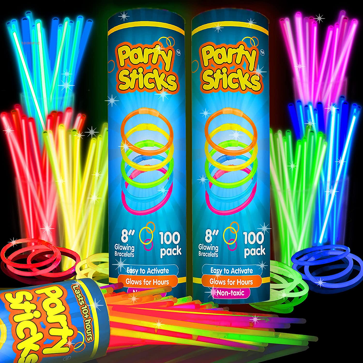 Glow Sticks Party Supplies 100Pk - 8 Inch Glow in the Dark Light up Sticks Party Favors, Glow Decorations, Neon Party Glow Necklaces and Glow Bracelets with Connectors
