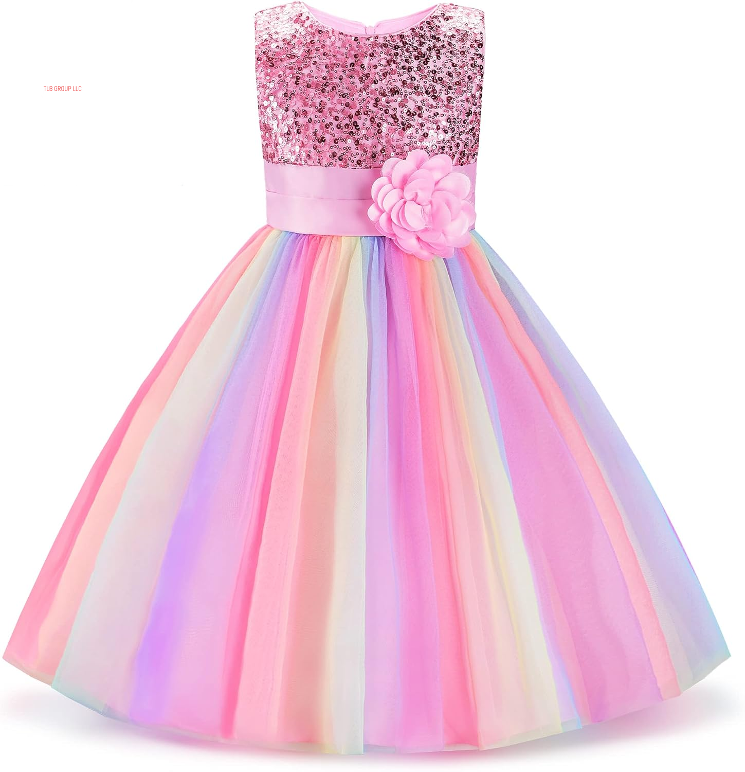 Little Girl'S Sequin Sleeveless Mesh Rainbow Dress for Wedding Party