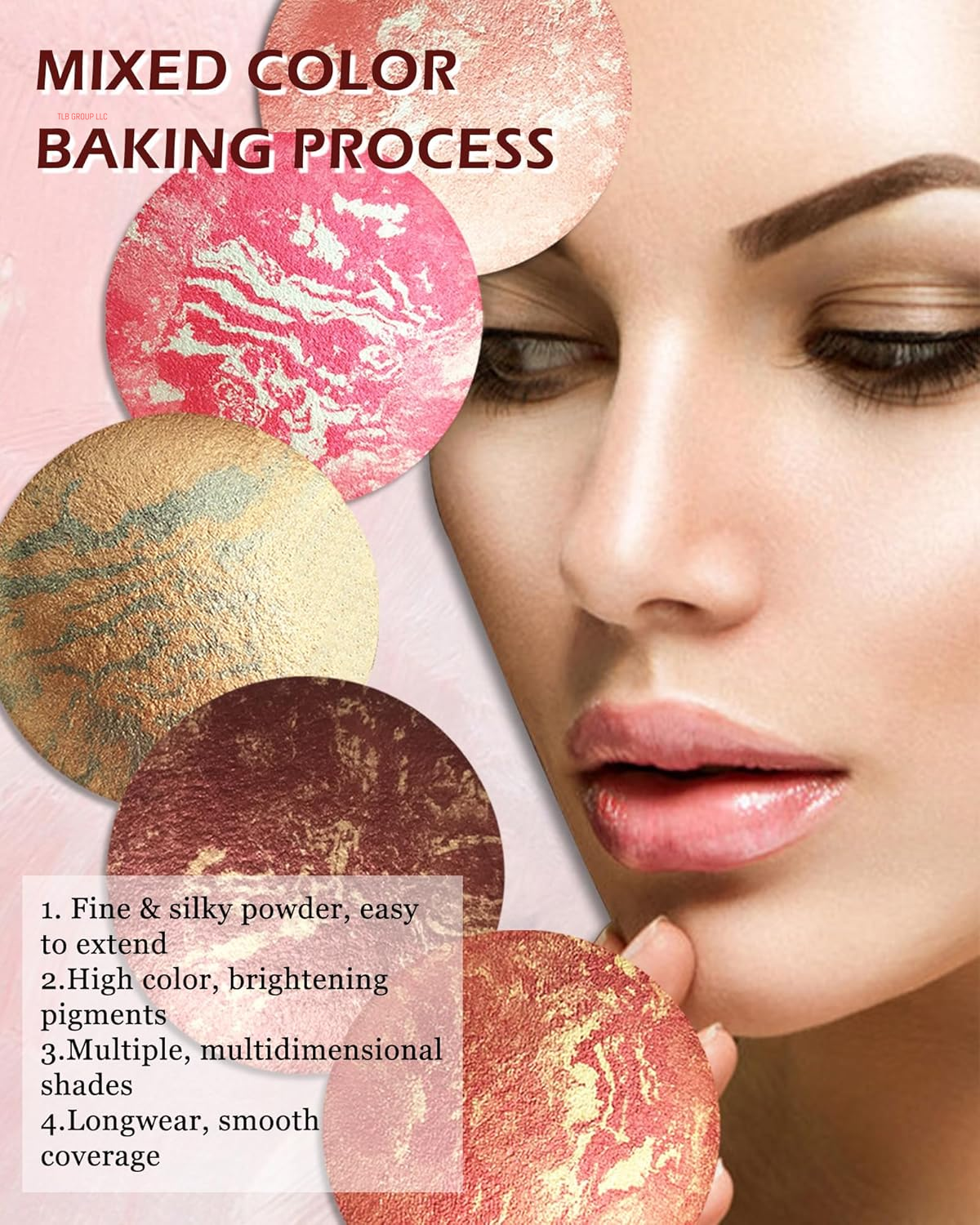 Baked Blush, Lighting Glow Marbleized Blush Powder Palette, Cruelty-Free Powder Blusher, Eyeshadow & Highlight for a Lightweight Shimmery Satin Face Makeup, Gift for Women (0.49Ounce)-01#Peachy