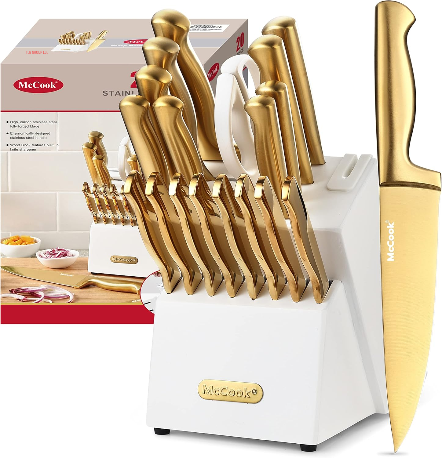 ® Knife Sets,German Stainless Steel Knife Block Sets with Built-In Sharpener