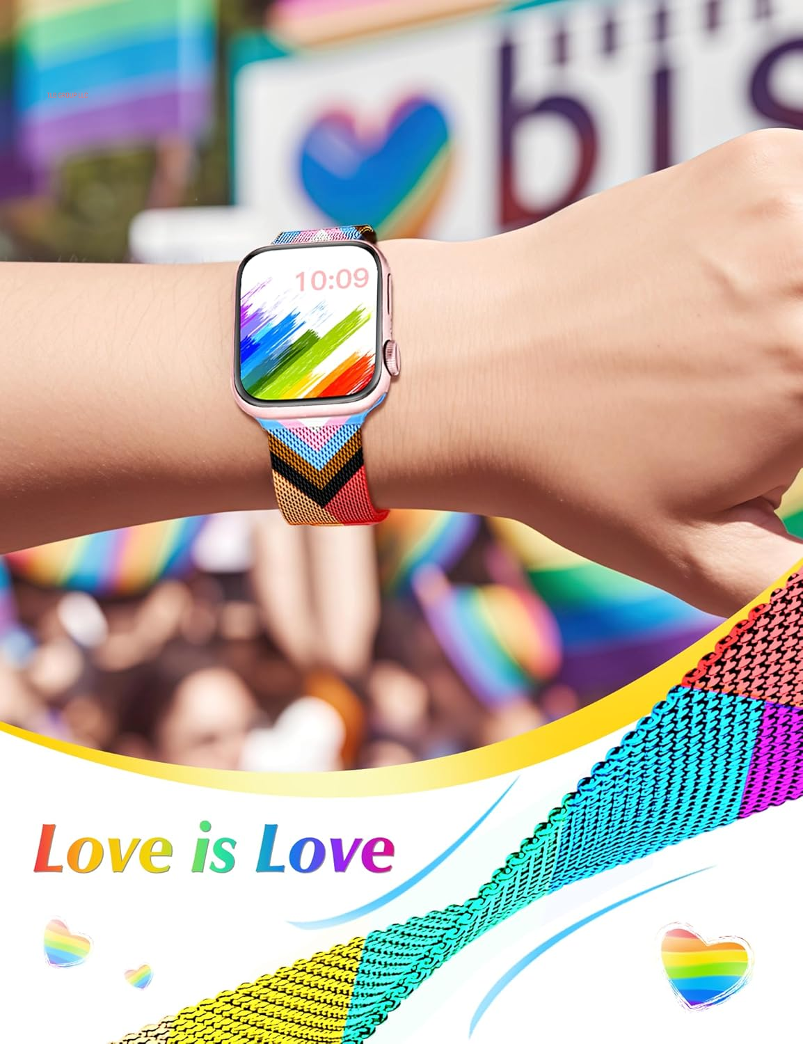 Magnetic Pride Apple Watch Bands for Women Men 41Mm 42Mm 44Mm 45Mm 46Mm 49Mm 38Mm 40Mm, Milanese Loop Strap Rainbow Apple Watch Band for Iwatch Series 10 9 SE 8 7 6 5 4 Ultra 2 1-Innovative