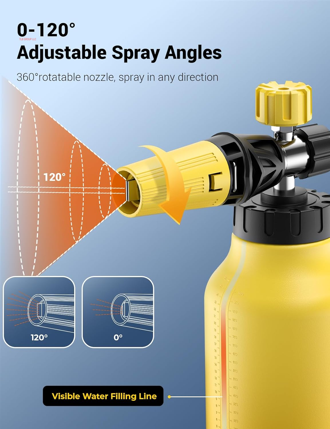 Foam Cannon for Pressure Washer, Car Wash Foam Sprayer with 1/4” Quick Connector, Heavy Duty Car Wash Foam Gun, Adjustable Nozzle, Wide Neck, 1 L Bottle