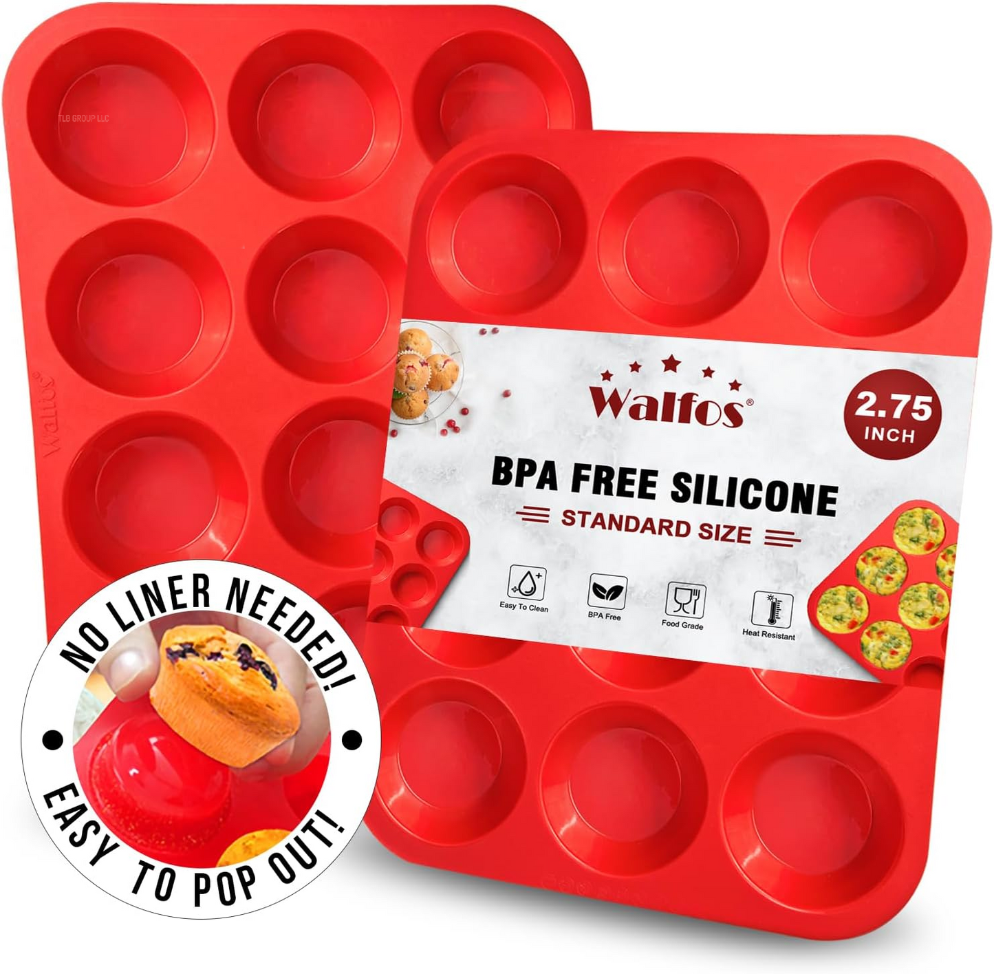 Silicone Muffin Pan - 12 Cups Regular Silicone Cupcake Pan, Non-Stick Silicone Great for Making Muffin Cakes, Tart, Bread - BPA Free and Dishwasher Safe