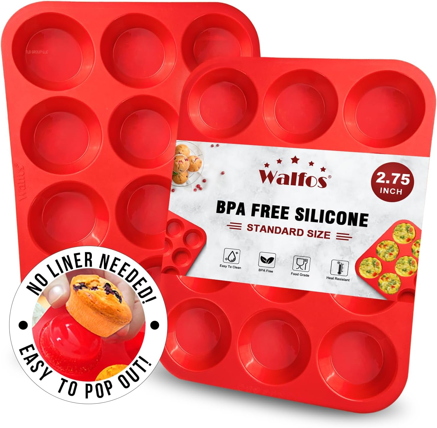 Silicone Muffin Pan - 12 Cups Regular Silicone Cupcake Pan, Non-Stick Silicone Great for Making Muffin Cakes, Tart, Bread - BPA Free and Dishwasher Safe