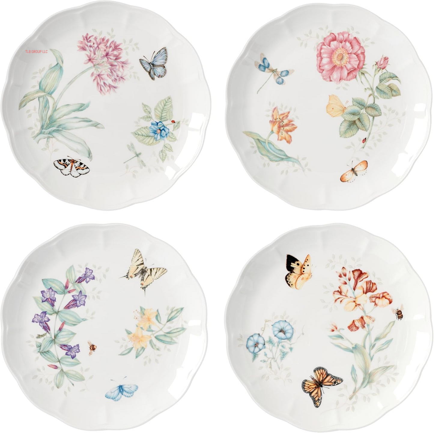 817046 Butterfly Meadow 6-Piece Tidbit Plate Set, White, 3.05 LB