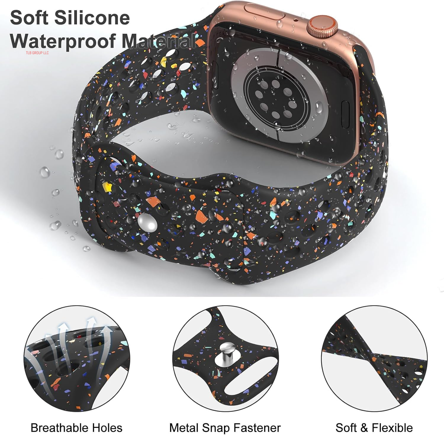 Breathable Sport Silicone Band Compatible with Apple Watch Bands 40Mm 38Mm 44Mm 41Mm 45Mm 42Mm 49Mm Women Men, Soft Wristband Recycled Plastic Strap for Iwatch Bands Series 9 SE 8 7 6 5 4 3 2 1 Ultra
