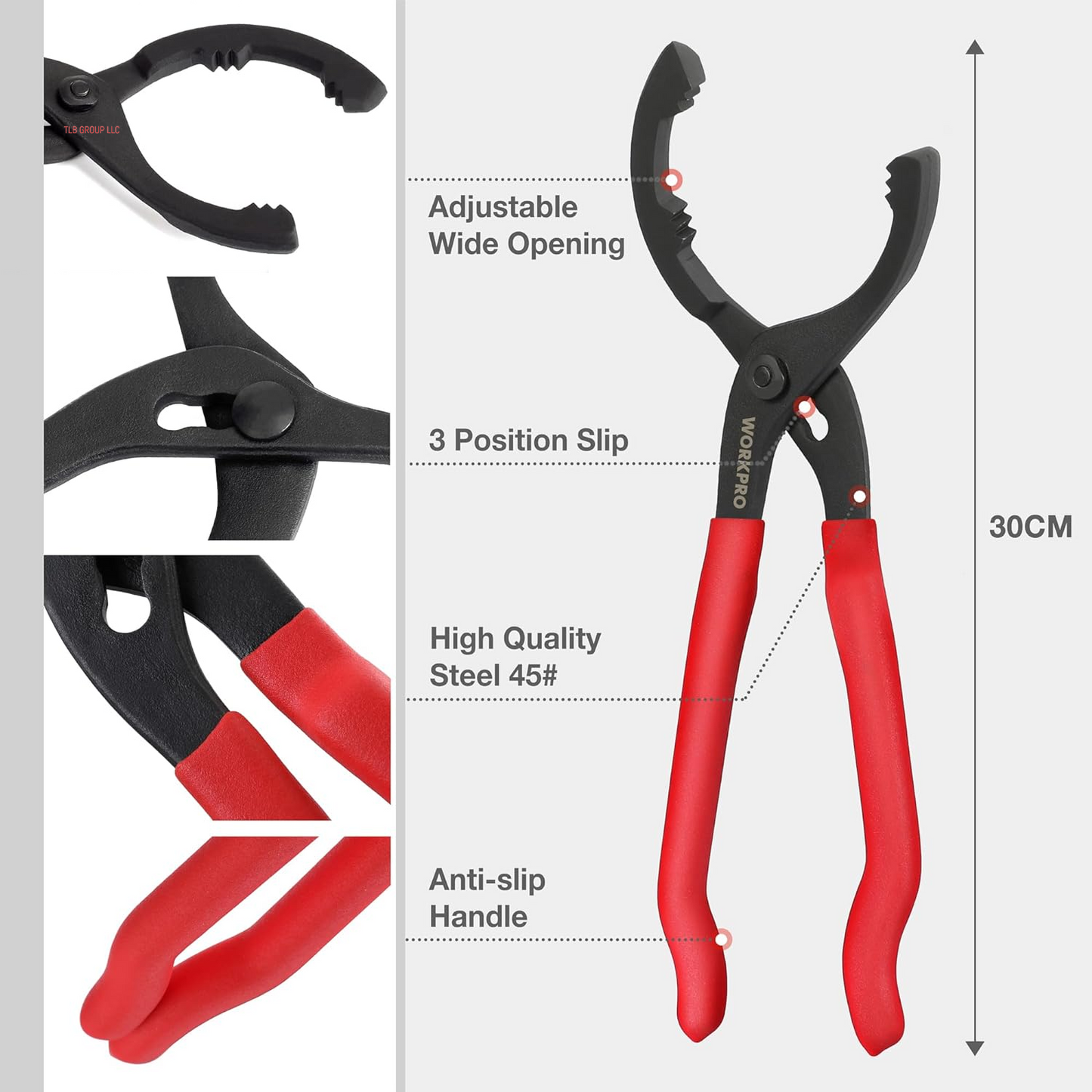 12" Adjustable Oil Filter Pliers, Wrench Adjustable Oil Filter Removal Tool, Ideal for Engine Filters, Conduit, & Fittings, W114083A
