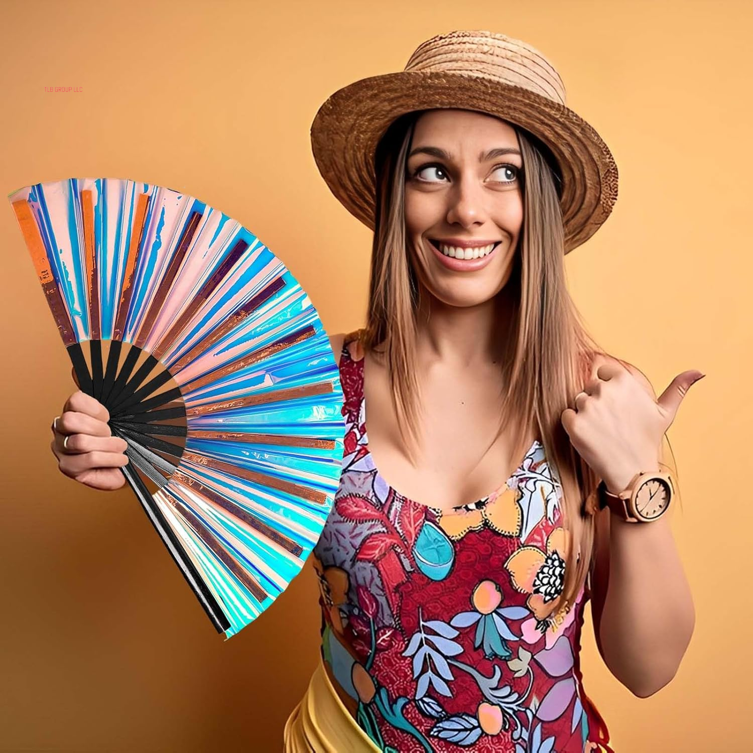 Large Clack Hand Rave Fan Holographic Folding Popping Line Dance Fan Foldable Handheld Clacking Fans for Line Dancing Craft Laser Rave Accessories for Festival Rainbow Outfits Party Club(Light Blue)