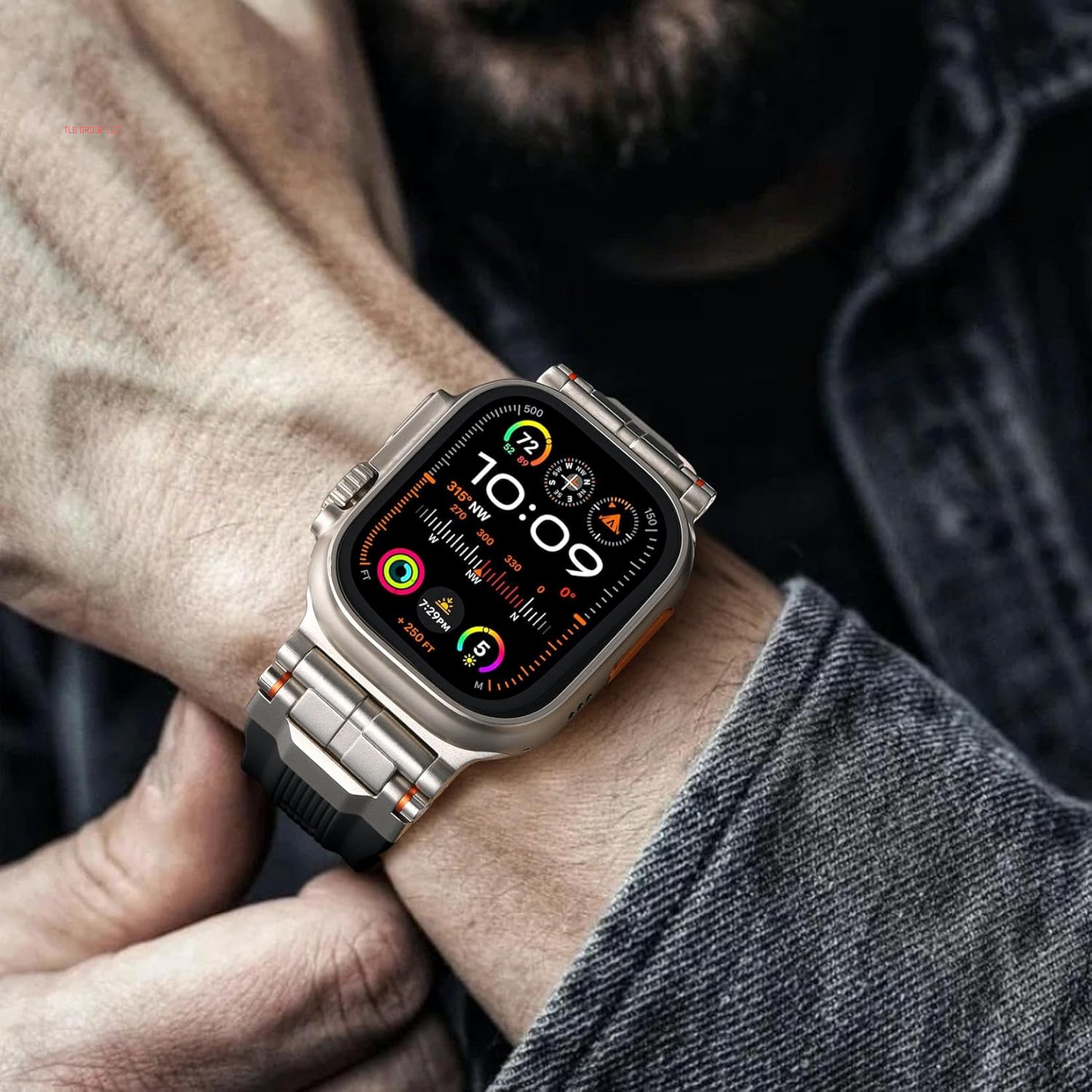 Compatible with Apple Watch Ultra 2 Band - 49Mm 46Mm 45Mm 44Mm 42Mm (Series 3 2 1) Bands for Men, Sport Rugged Silicone Strap with Metal Connector for Iwatch Series SE 10 9 8 7 6 5 4, Black