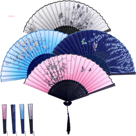 4Pcs Popping Fans for Line Dancing, Foldable Folding Wood Clack Hand Fans Retro Pattern Chinese Style Handheld Rave Accessories for Line Dancing and More